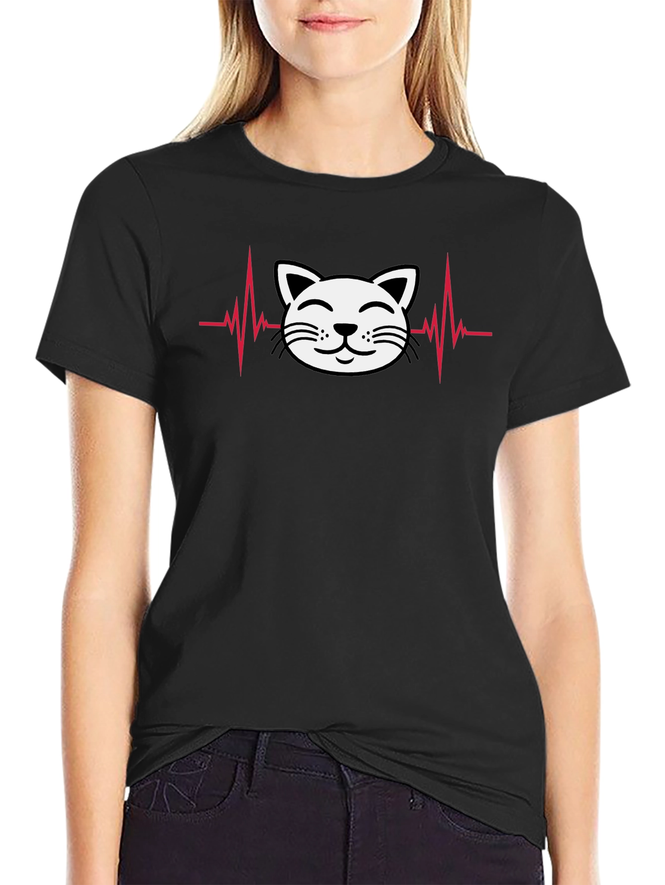 Black Cat Heartbeat T-Shirt - Cute & Stylish! view 2