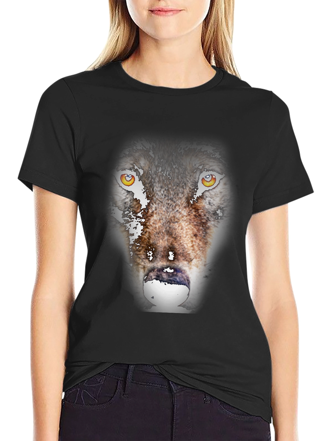 Black Wolf Graphic Print Black T-Shirt view 2