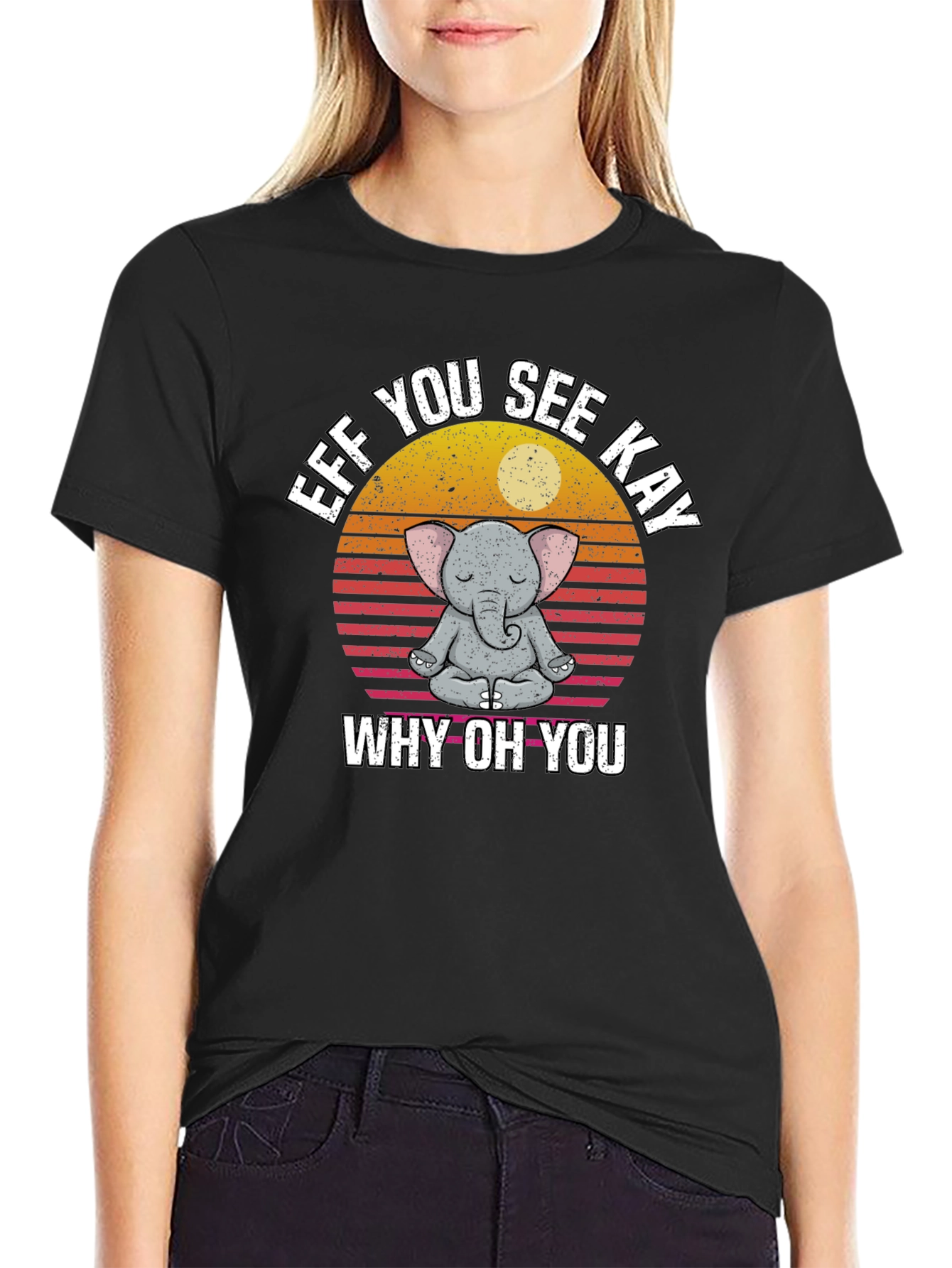 Black Eff You See Kay Why Oh You Yoga Elephant T-Shirt view 2