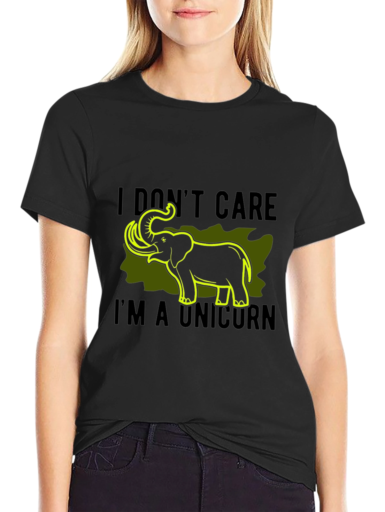 Black Funny I Don't Care I'm A Unicorn Elephant Graphic Tee view 2