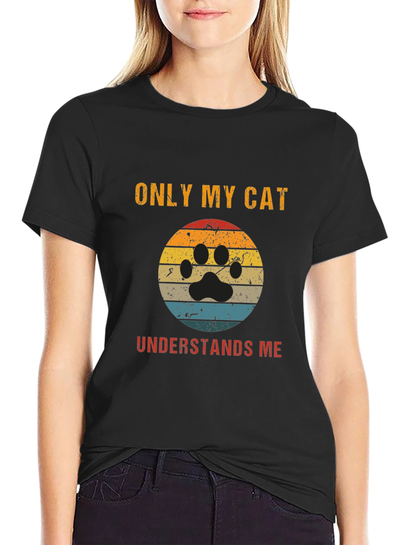 Black Only My Cat Understands Me T-Shirt view 2