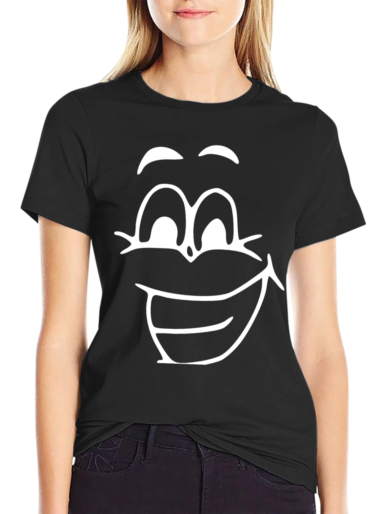 Black Funny Face Graphic Tee - Black Cotton T-Shirt view 2