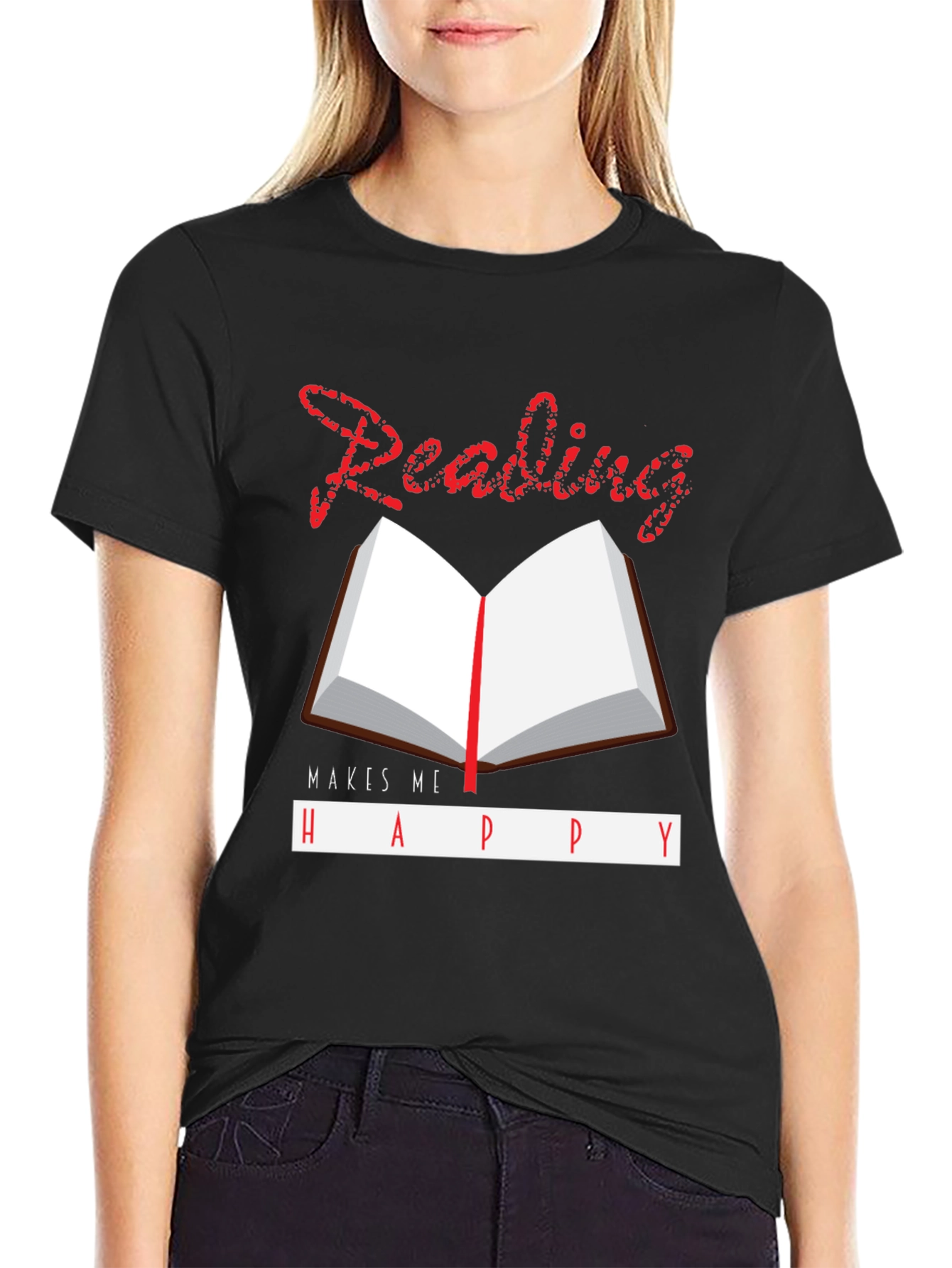 Black Reading Makes Me Happy Graphic T-Shirt view 2
