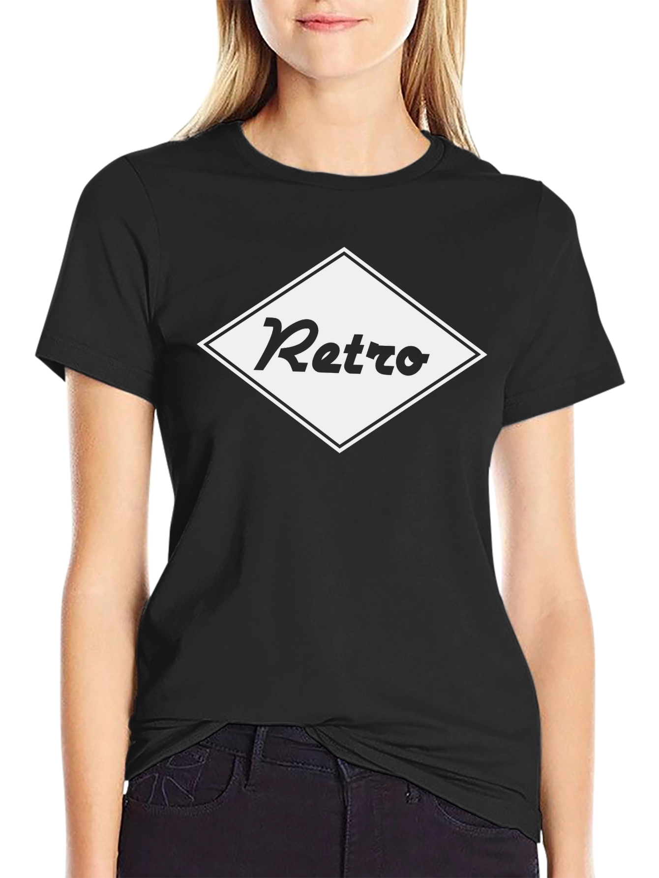 Black Retro Graphic Tee - Black Cotton T-Shirt view 2