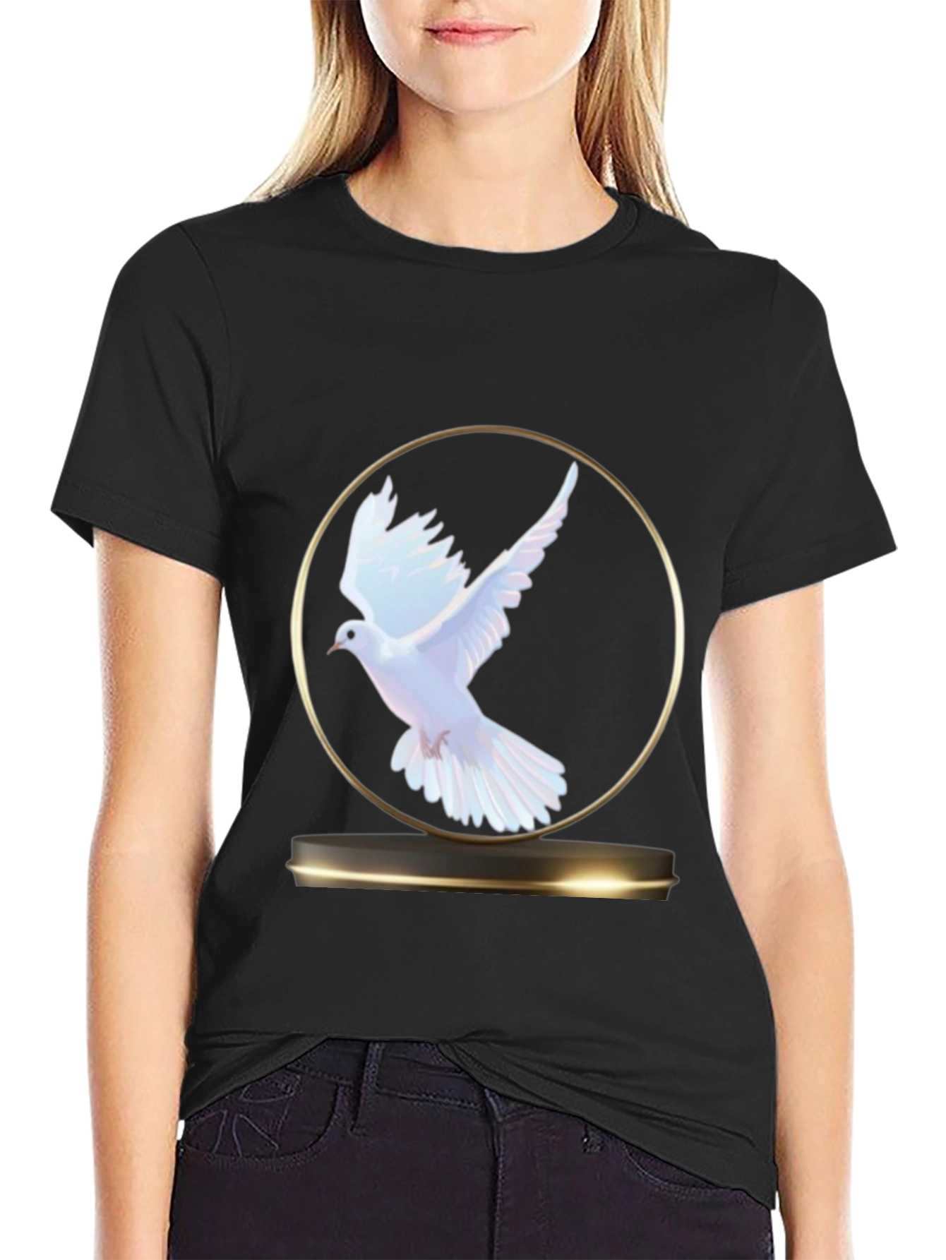 Dove Graphic T-Shirt - Black Casual Tee - 2