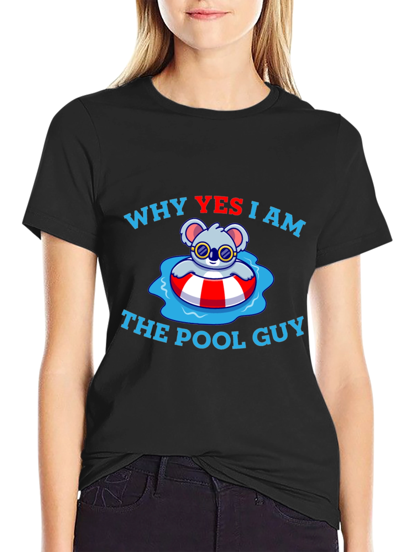 Black Funny Koala Pool Guy T-Shirt - Black view 2