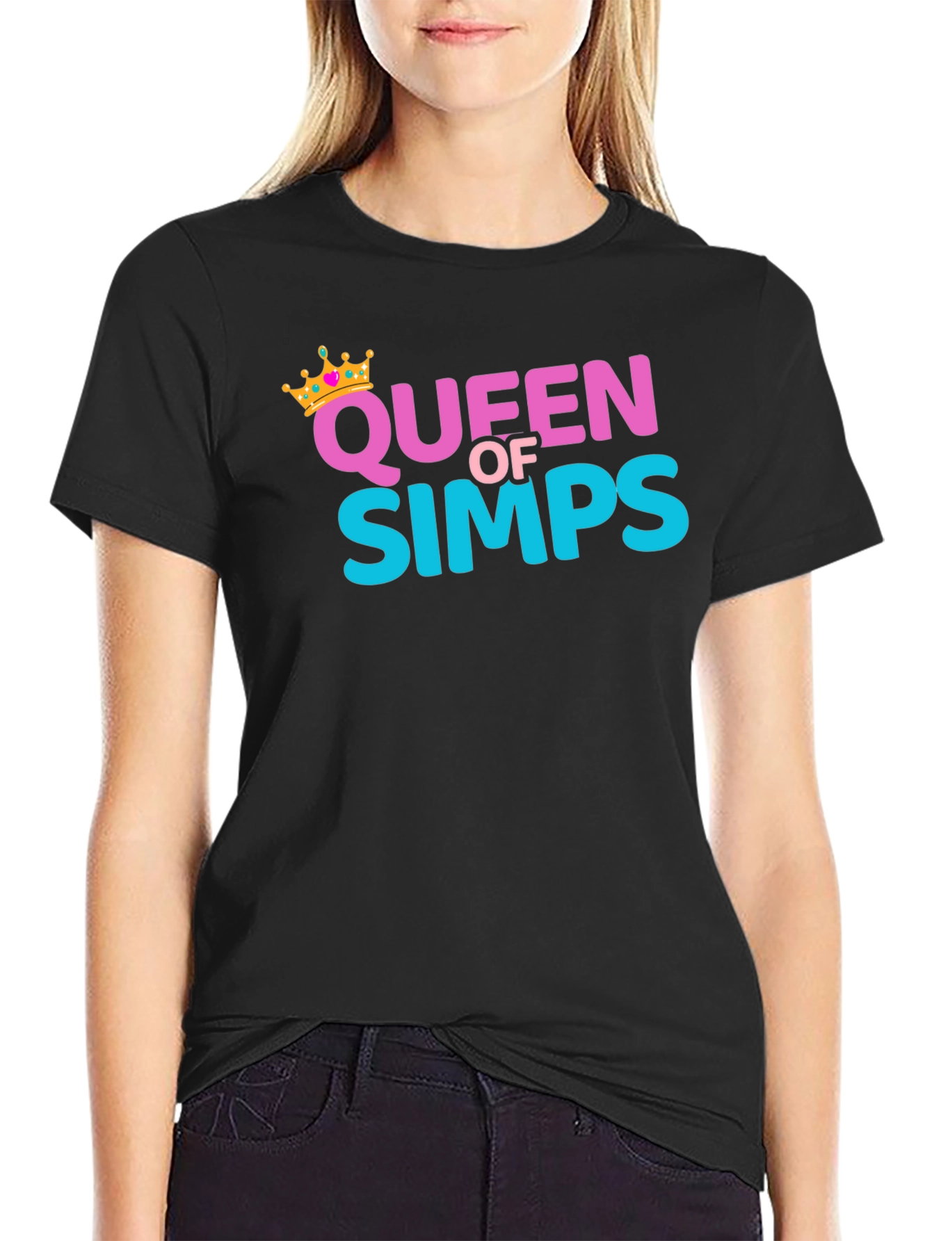 Black Queen Of Simps Black T-Shirt view 2