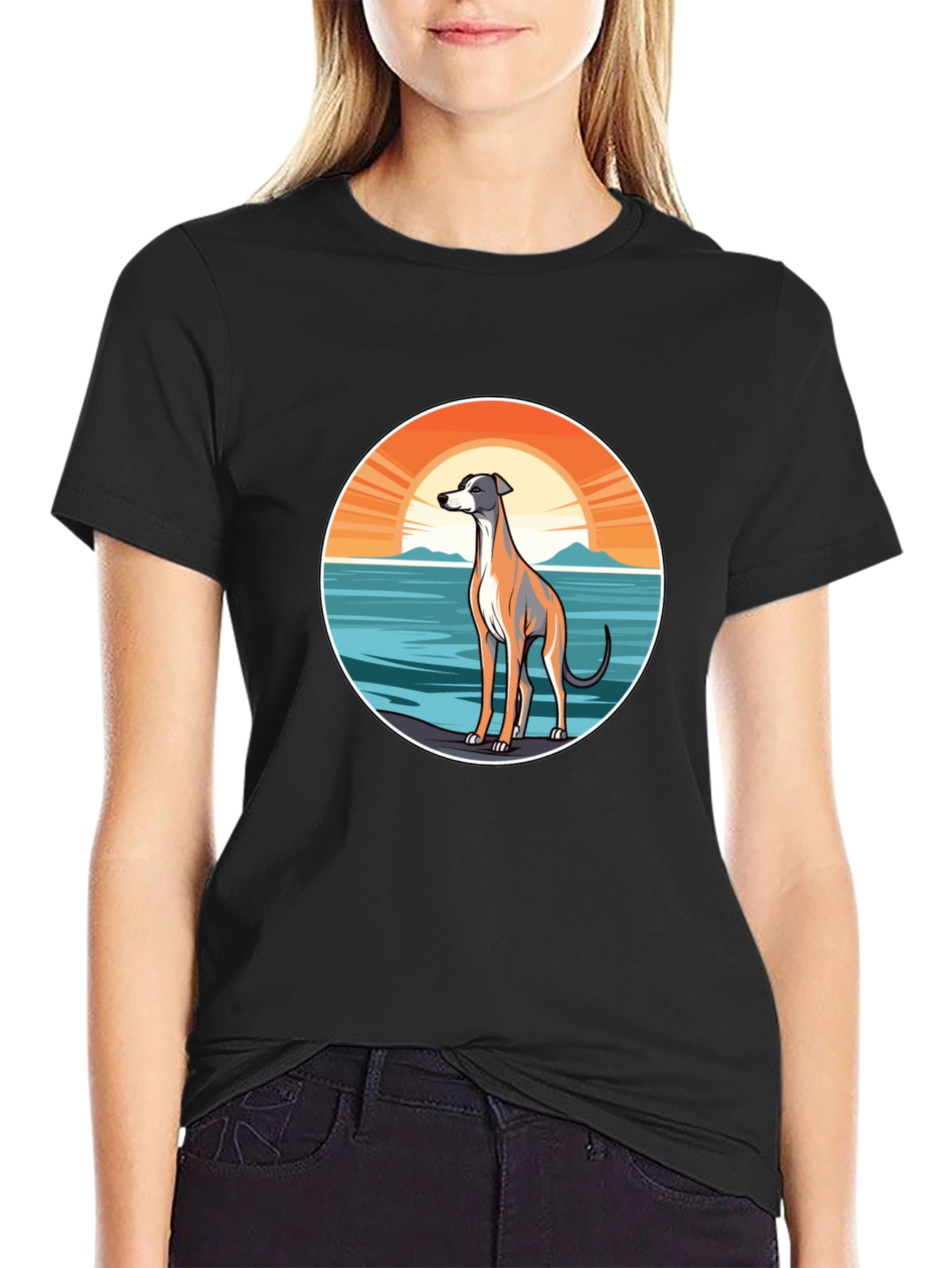 Black Dog Sunset Graphic Tee - Unisex Black T-Shirt view 2