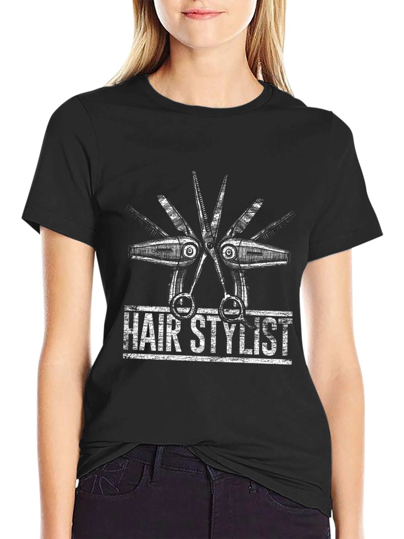 Black Hair Stylist Scissors Graphic T-Shirt view 2