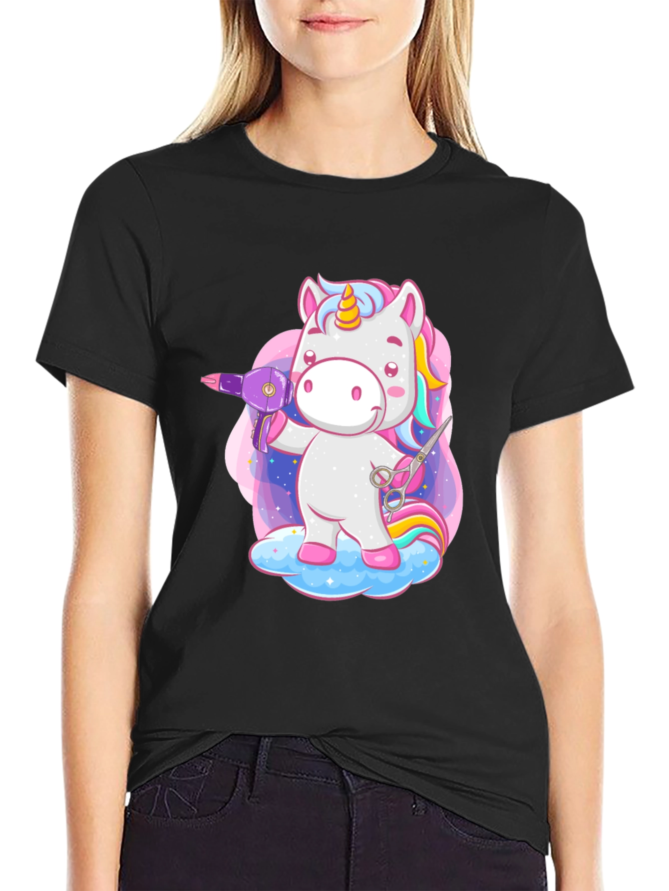 Black Unicorn Hair Stylist Graphic T-Shirt view 2