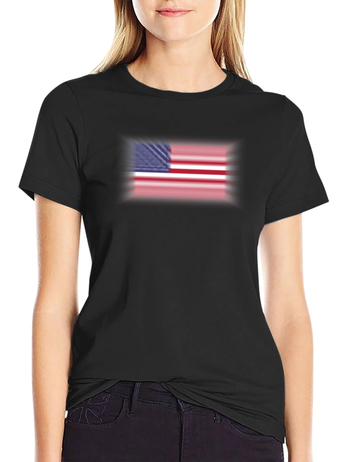 Black American Flag Graphic Print Black T-Shirt view 2