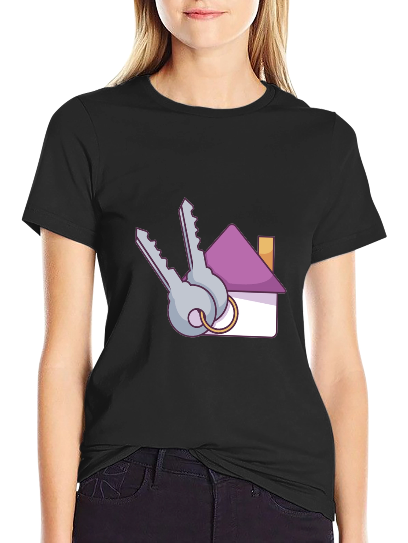 Black Homeowner T-Shirt: House Keys Graphic Print view 2