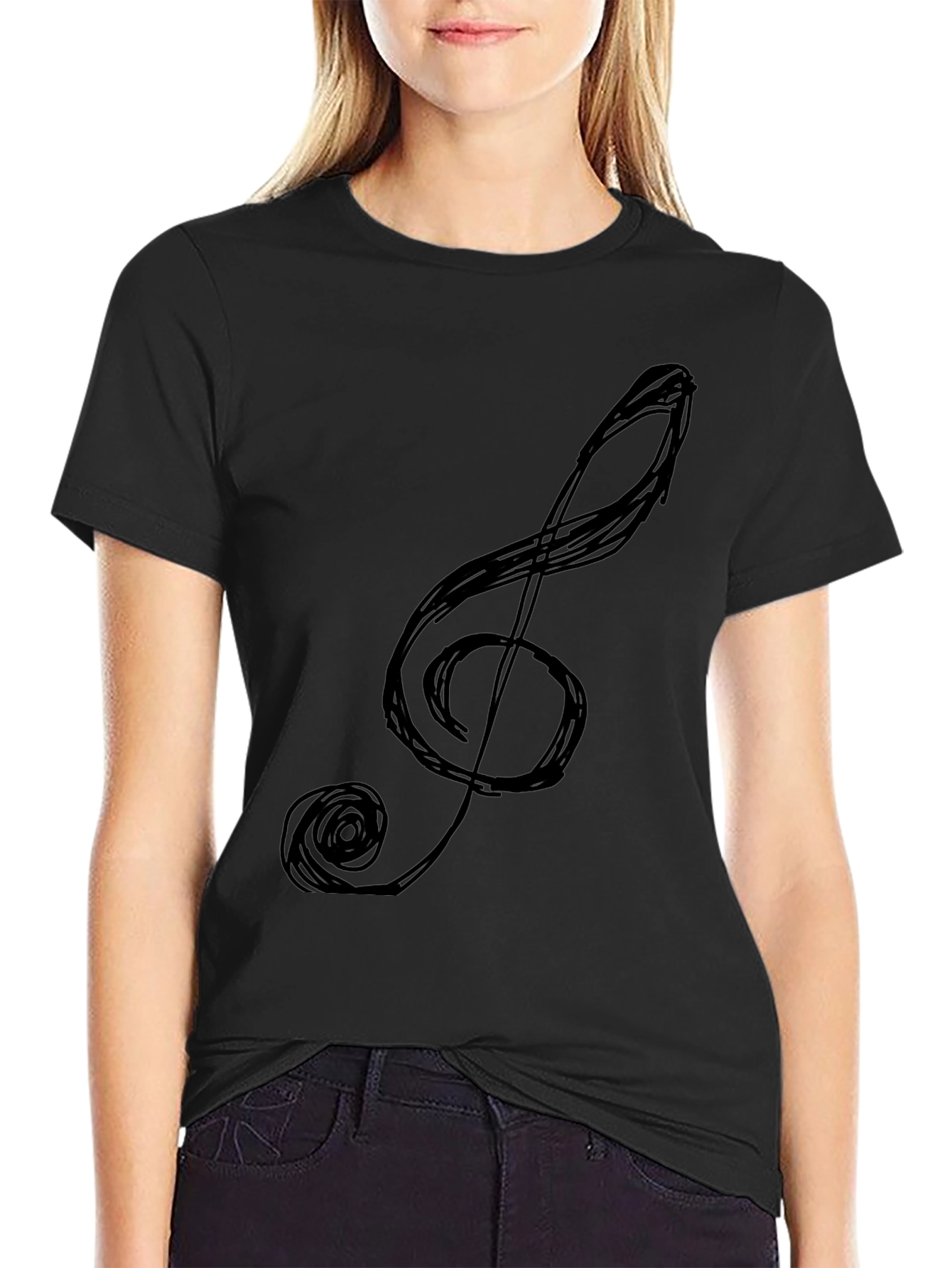 Black Treble Clef Graphic Tee - Black Cotton Comfort view 2