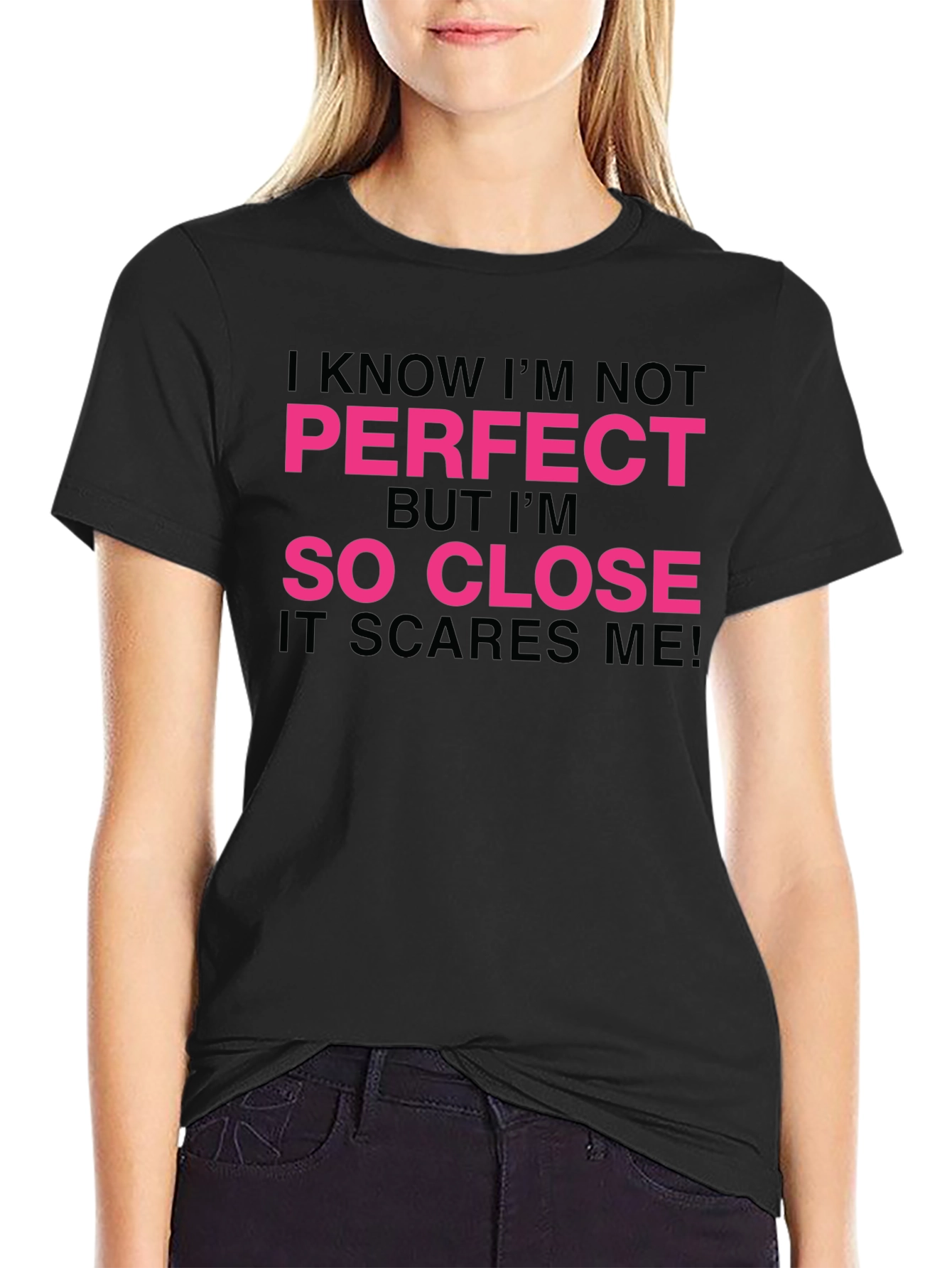 Black Funny "So Close" Graphic Tee - Black Cotton T-Shirt view 2