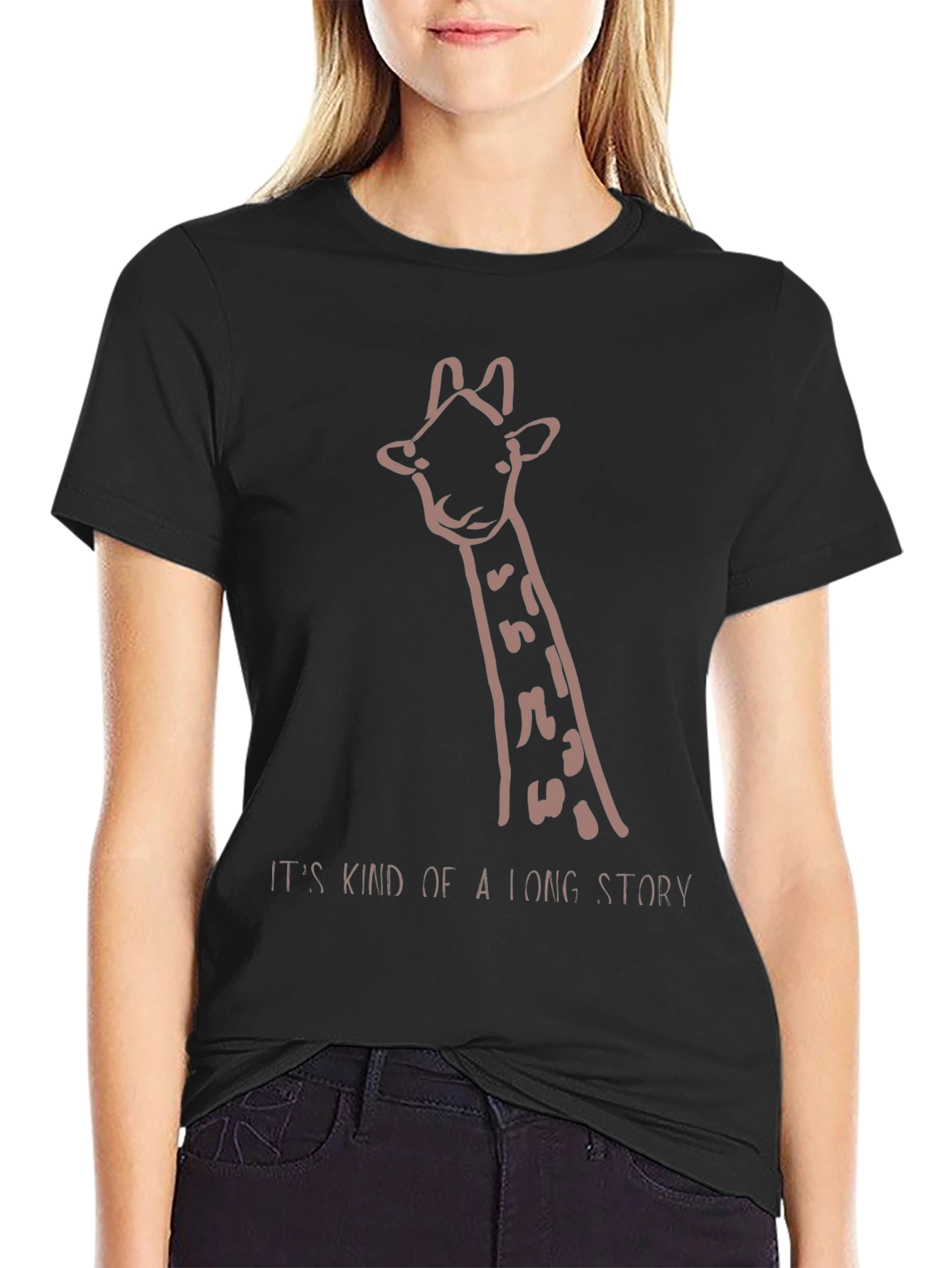 Black Giraffe Long Story Graphic Tee - Black Unisex T-Shirt view 2
