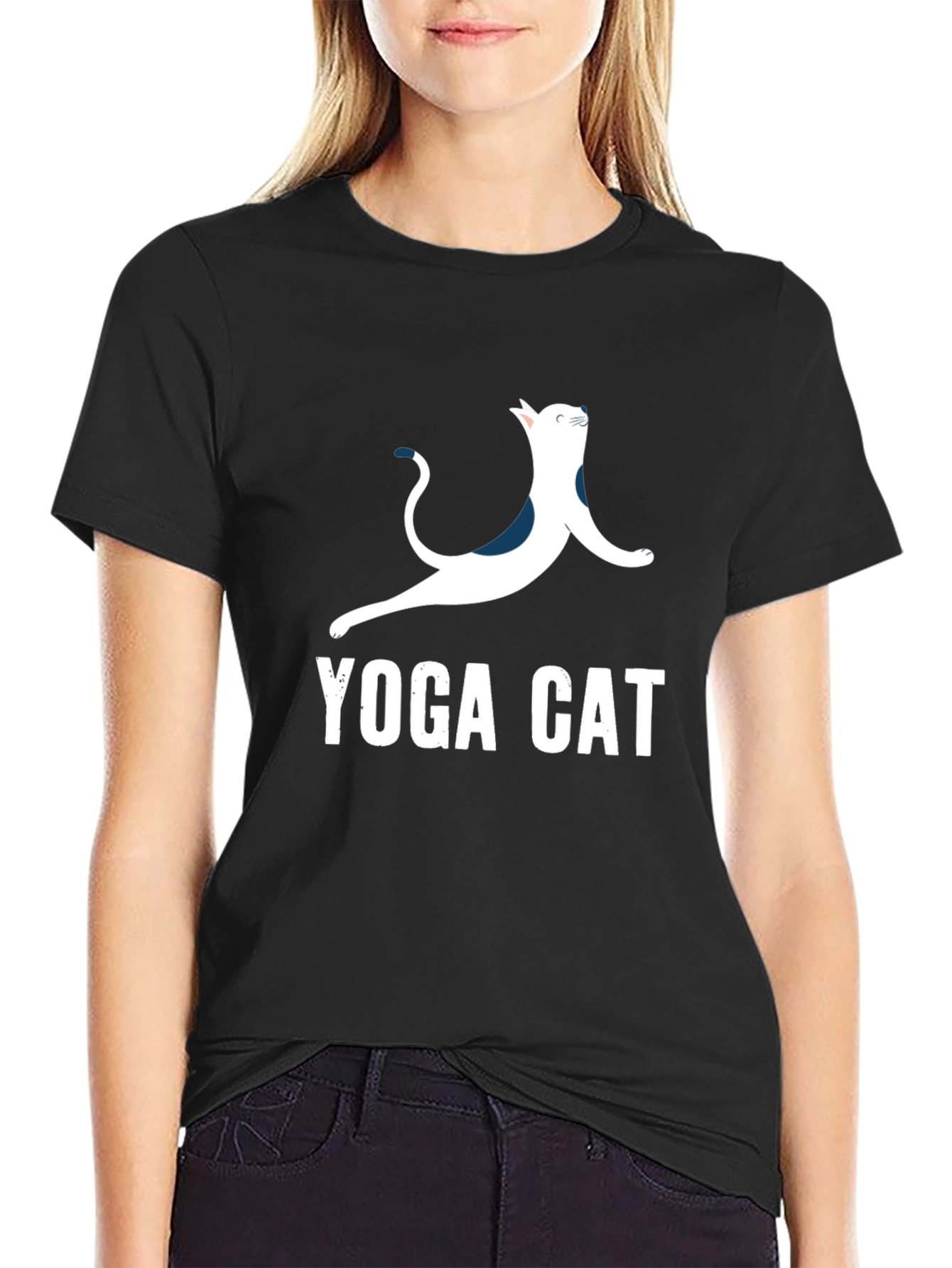Black Yoga Cat T-Shirt - Cool Graphic Tee view 2