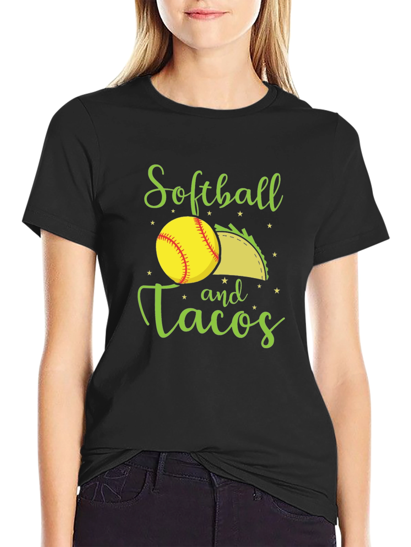 Black Softball and Tacos Black T-Shirt view 2