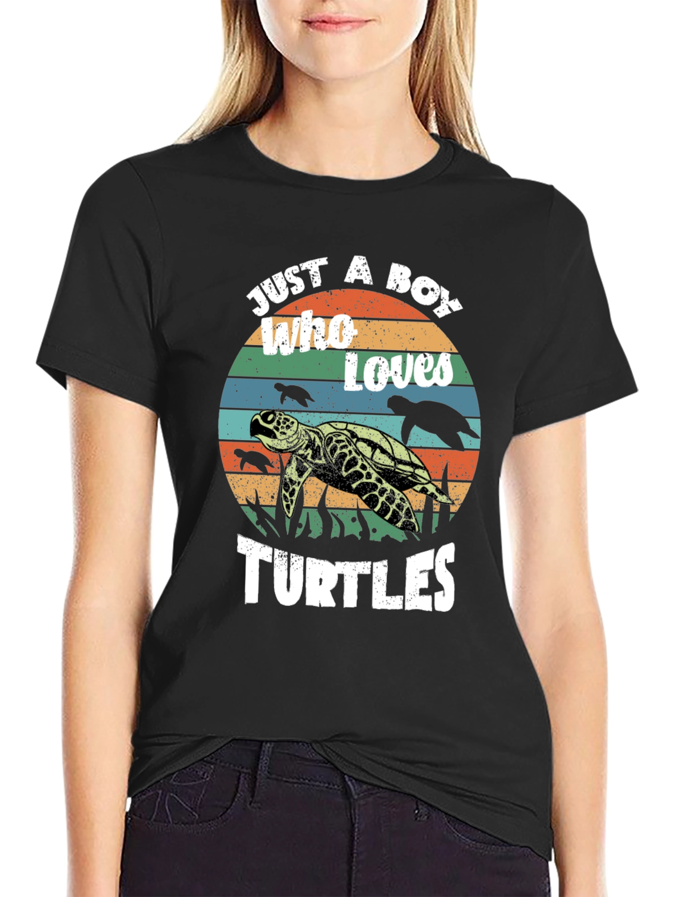 Black Just a Boy Who Loves Turtles Graphic Tee view 2
