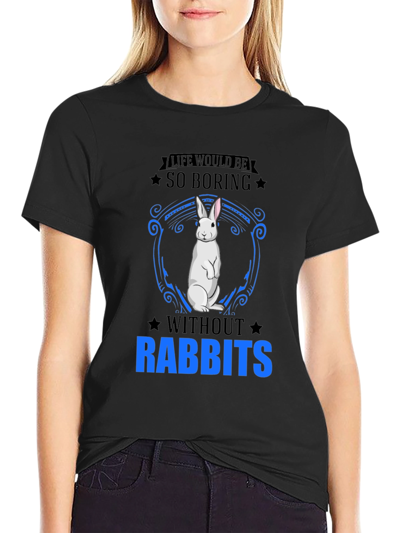 Black So Boring Without Rabbits T-Shirt view 2