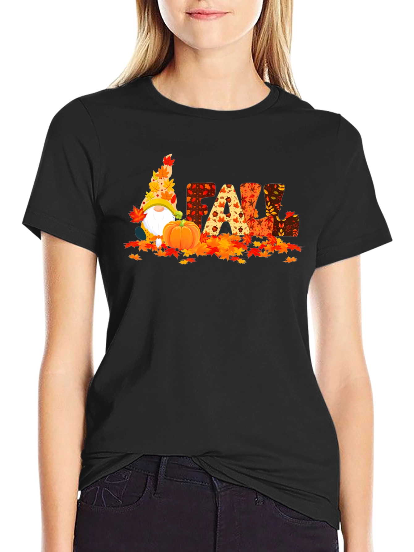 Black Fall Gnomes Graphic Tee - Autumn Harvest Shirt view 2