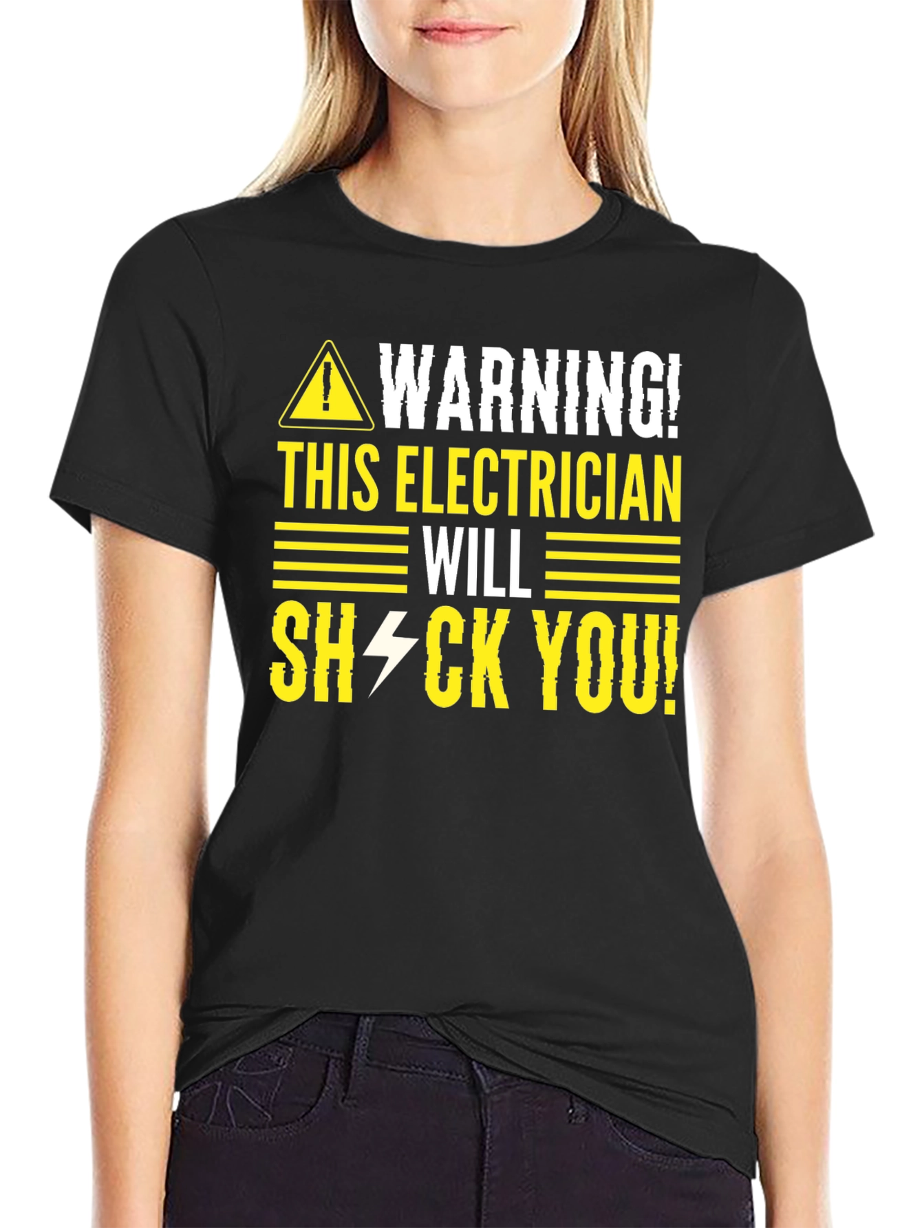 Black Warning Electrician Shock T-Shirt view 2