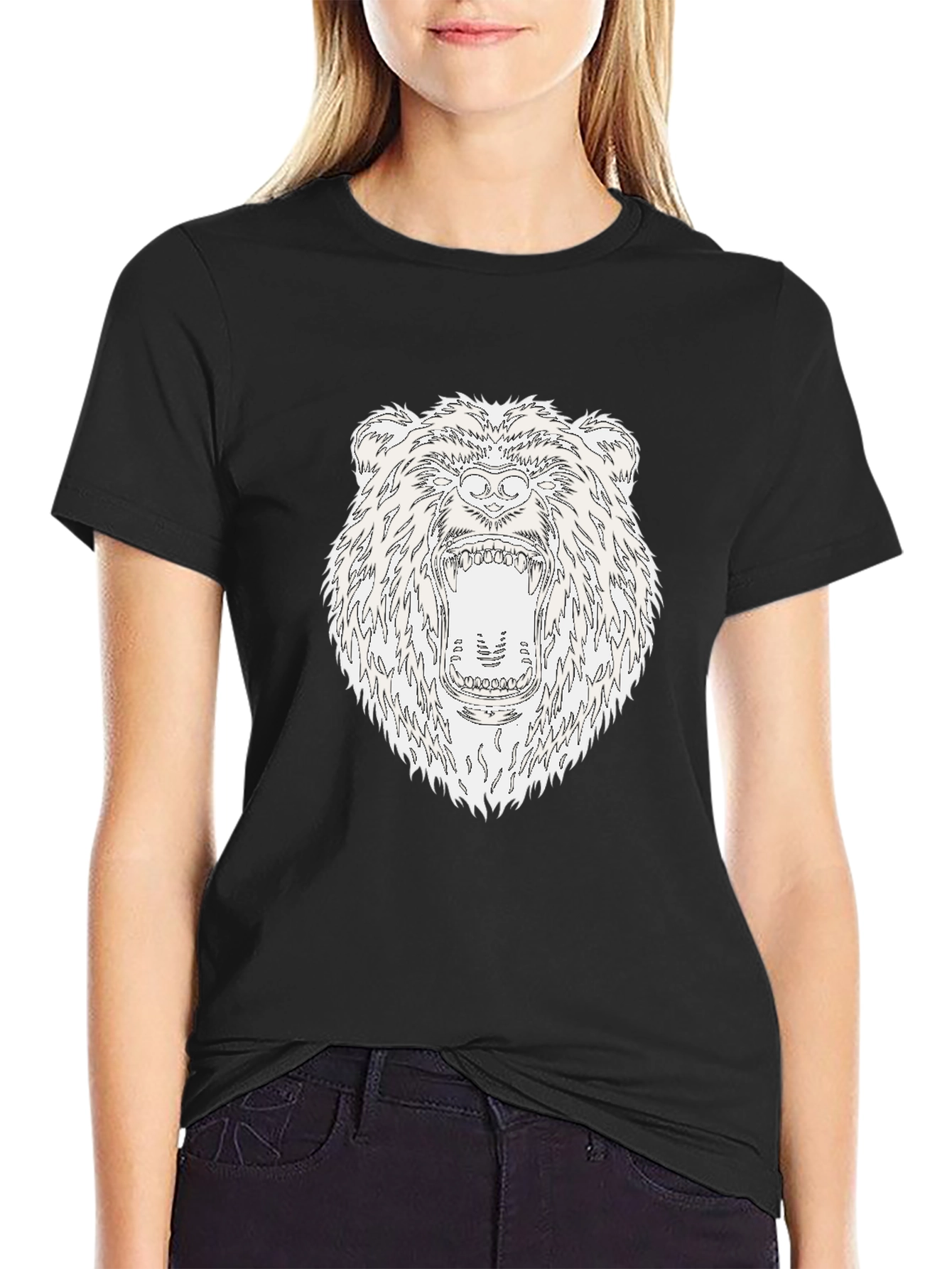 Black Roaring Bear Graphic Black T-Shirt view 2