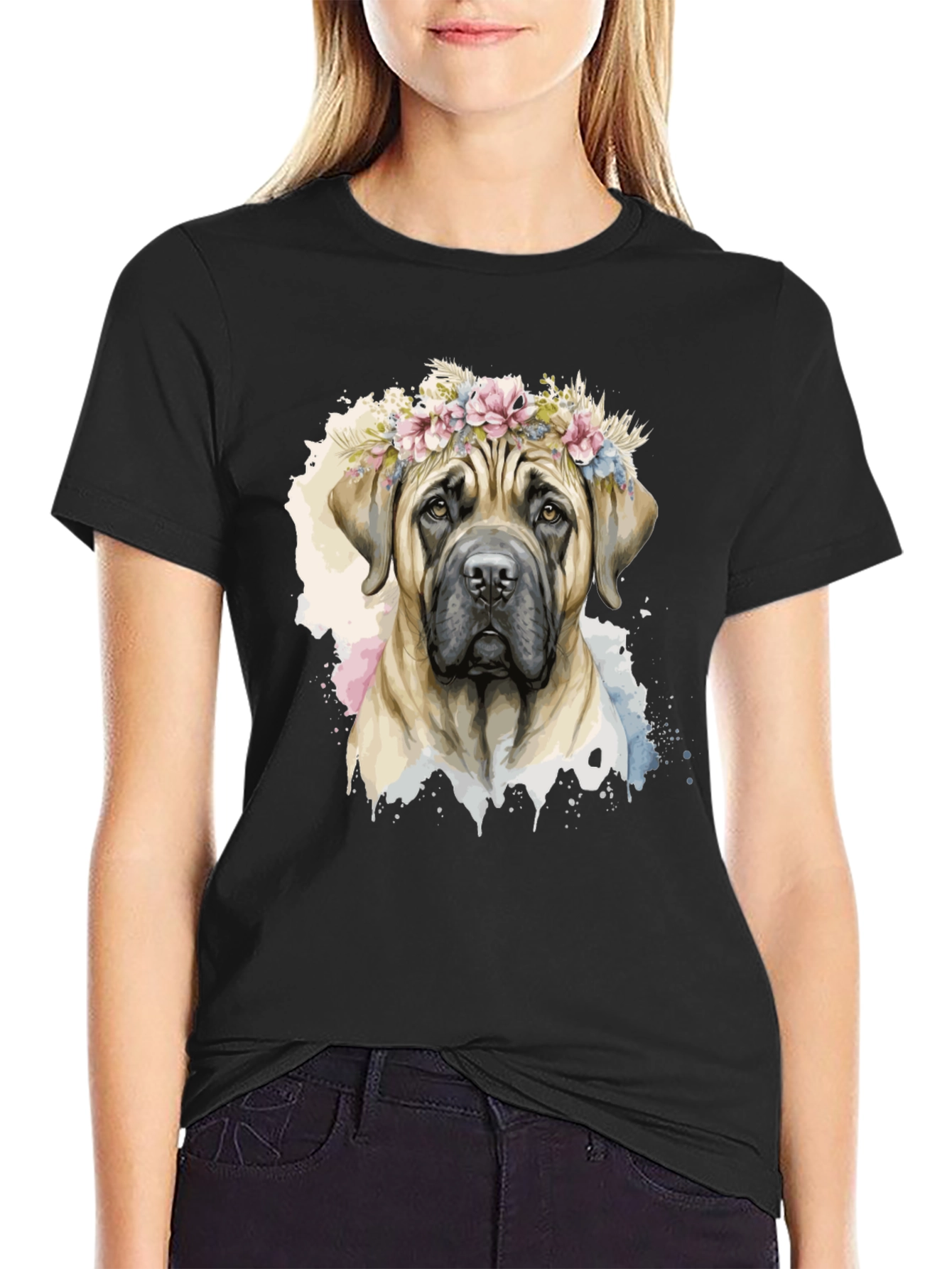 Black Dog with Flower Crown T-Shirt view 2