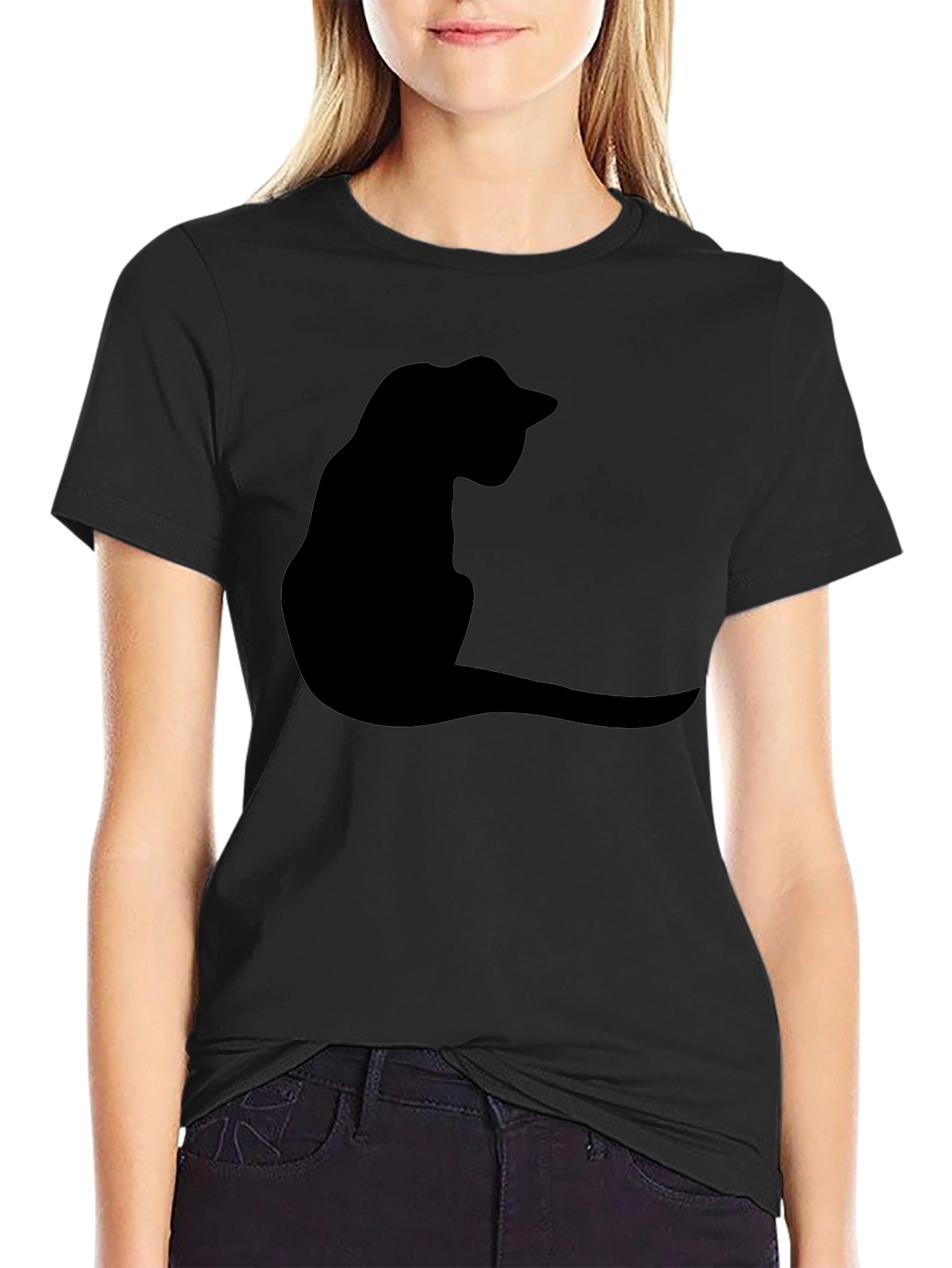 Black Black Cat Silhouette T-Shirt - Casual Graphic Tee view 2