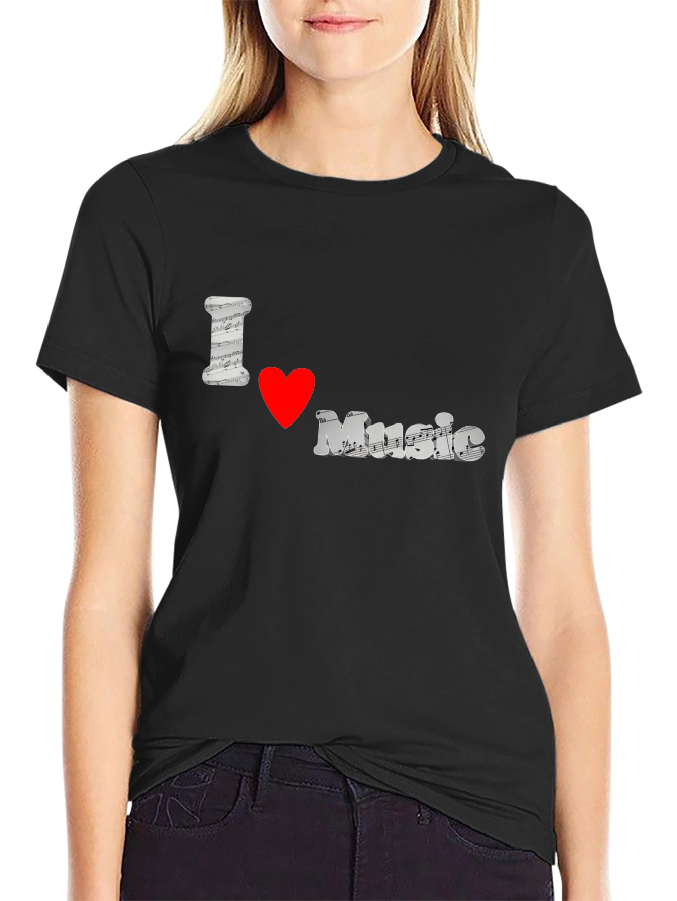 Black I Love Music Black T-Shirt view 2