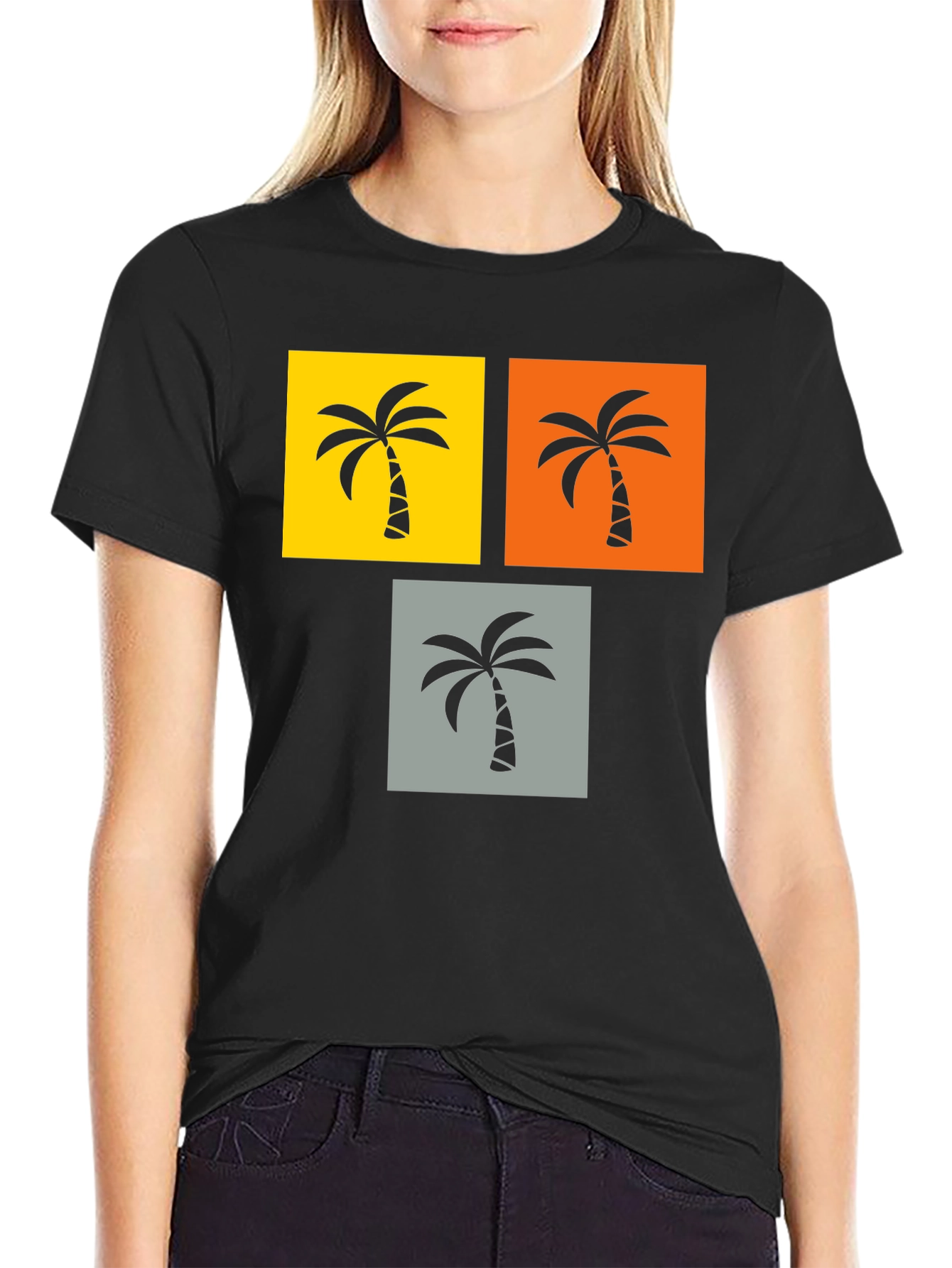 Black Tropical Palm Tree Graphic Tee - Black view 2