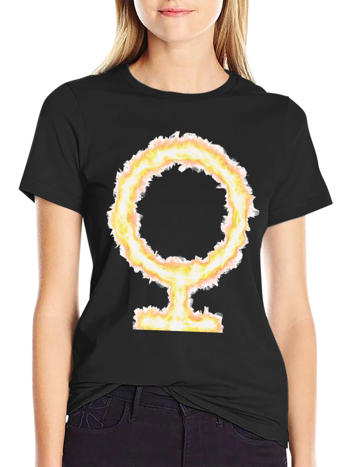 Black Fiery Female Symbol Black T-Shirt view 2
