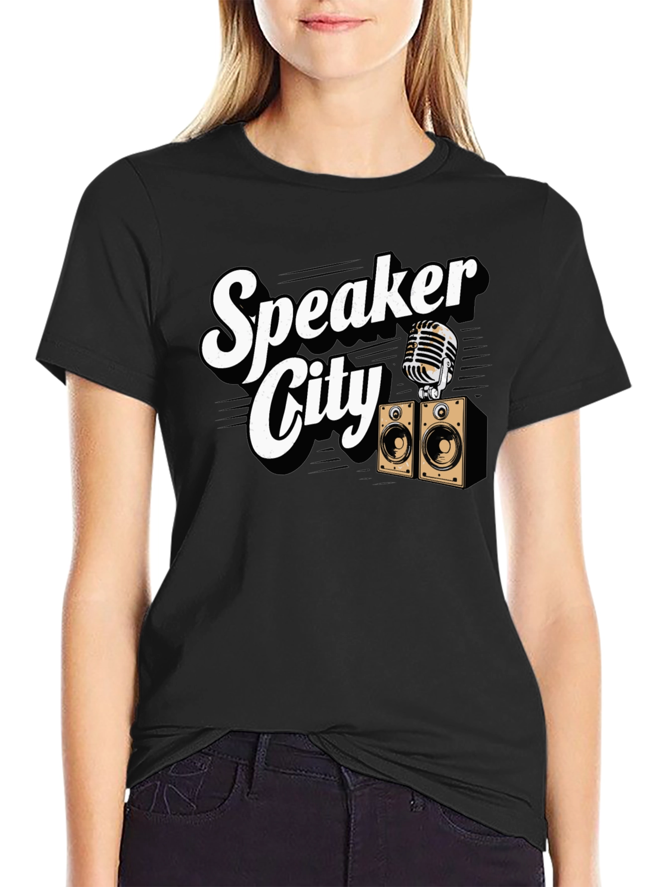 Black Speaker City Graphic T-Shirt - Retro Music Tee view 2