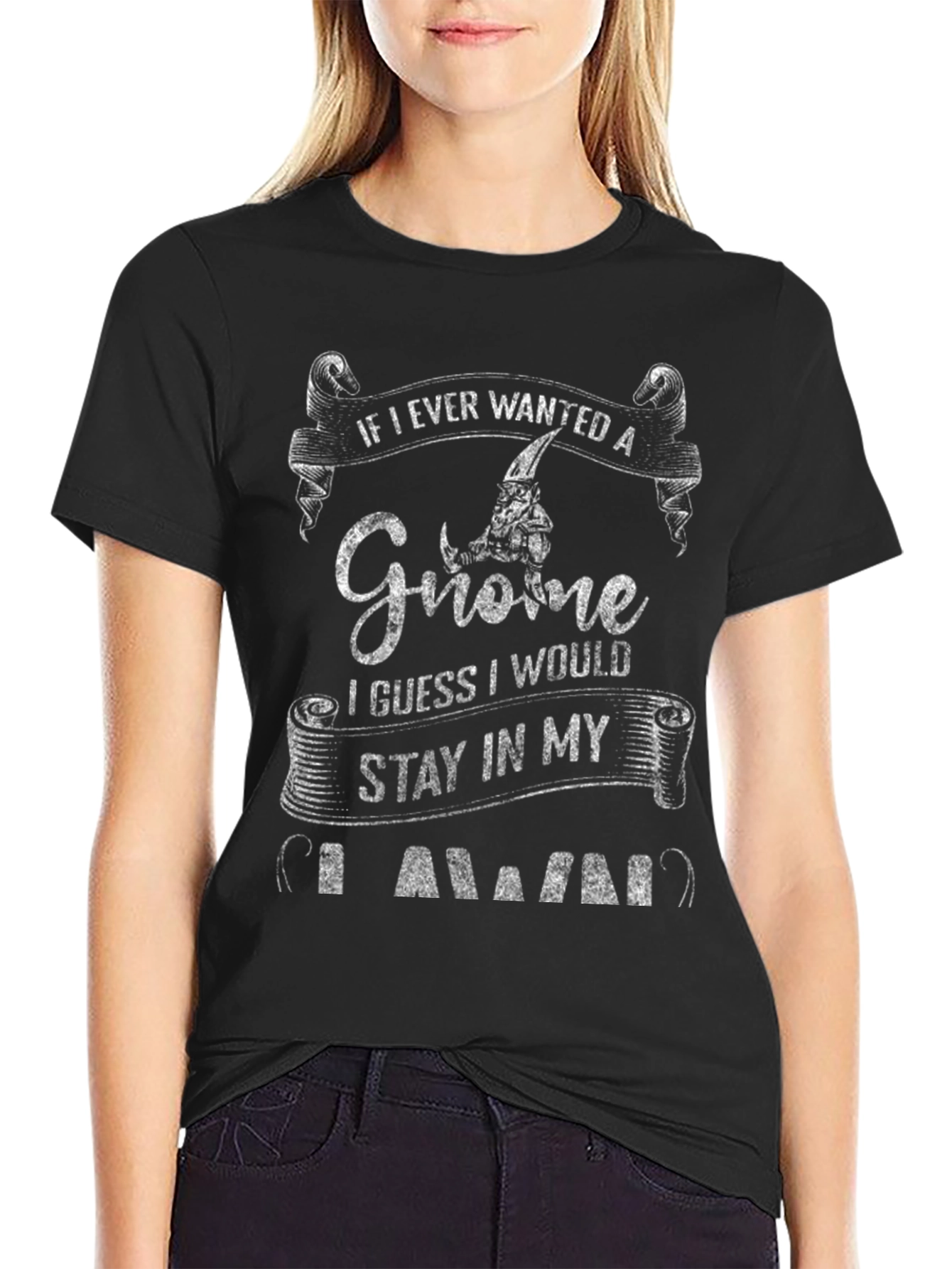 Black Gnome Lover Graphic T-Shirt Funny Novelty Tee view 2