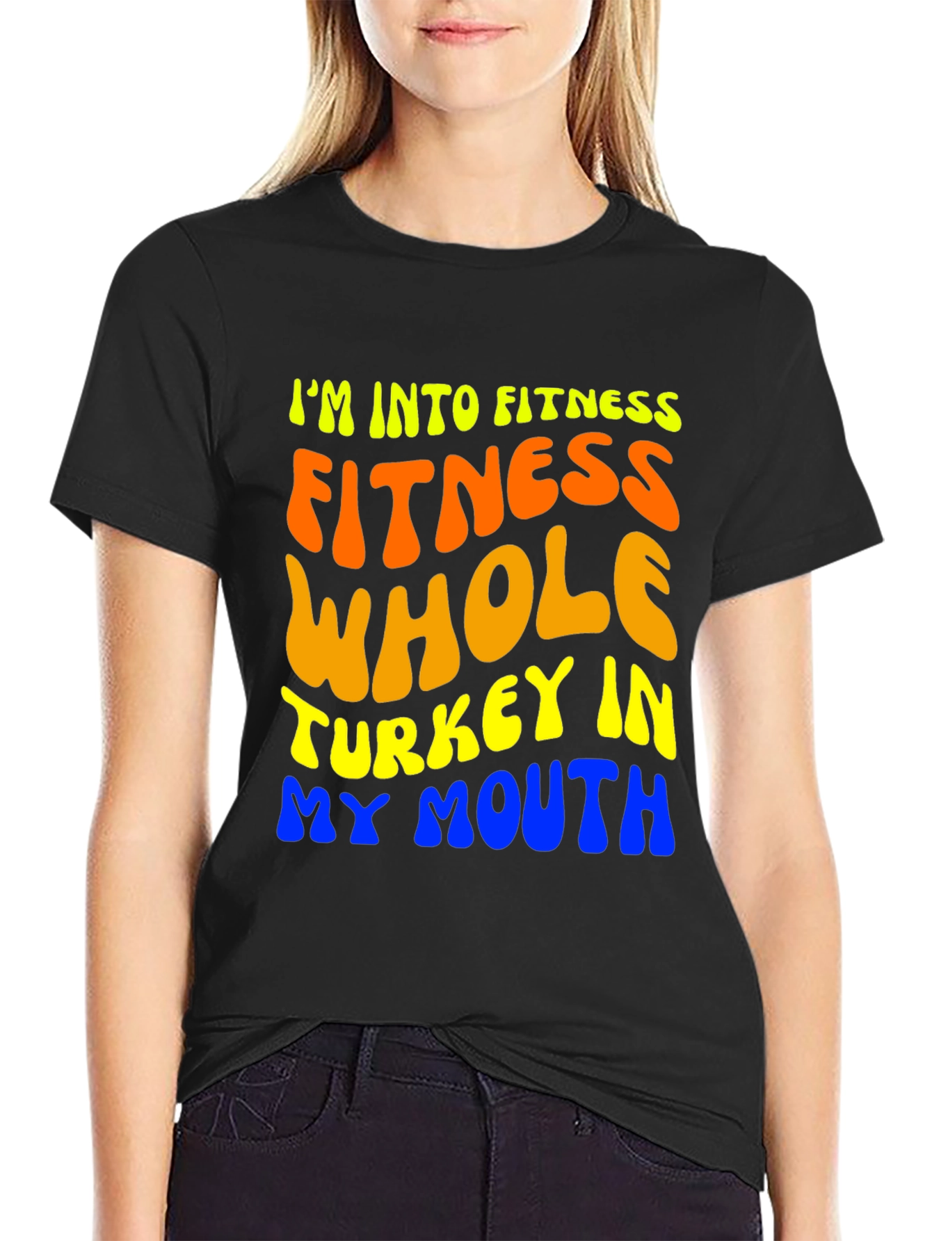 Black Fitness Turkey Mouth T-Shirt - Funny Thanksgiving Tee view 2