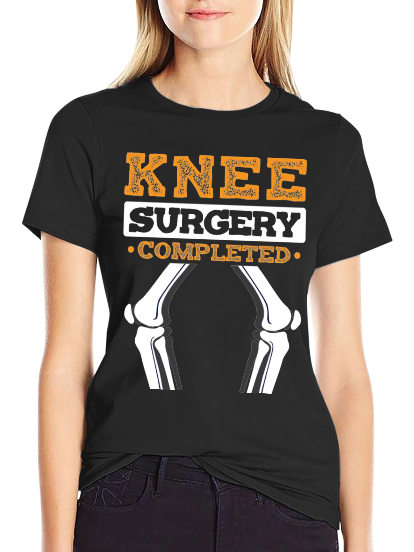 Black Knee Surgery Completed Funny T-Shirt view 2