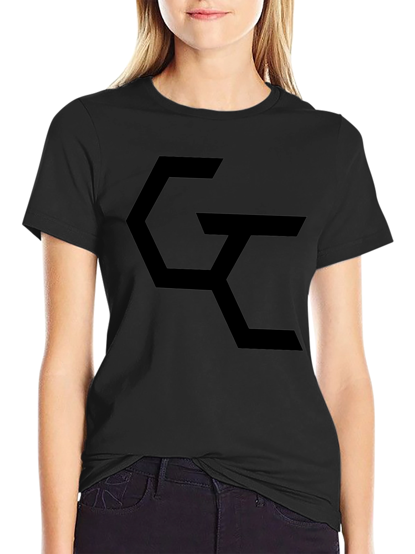 Black Modern Black Graphic Tee - Geometric Design view 2