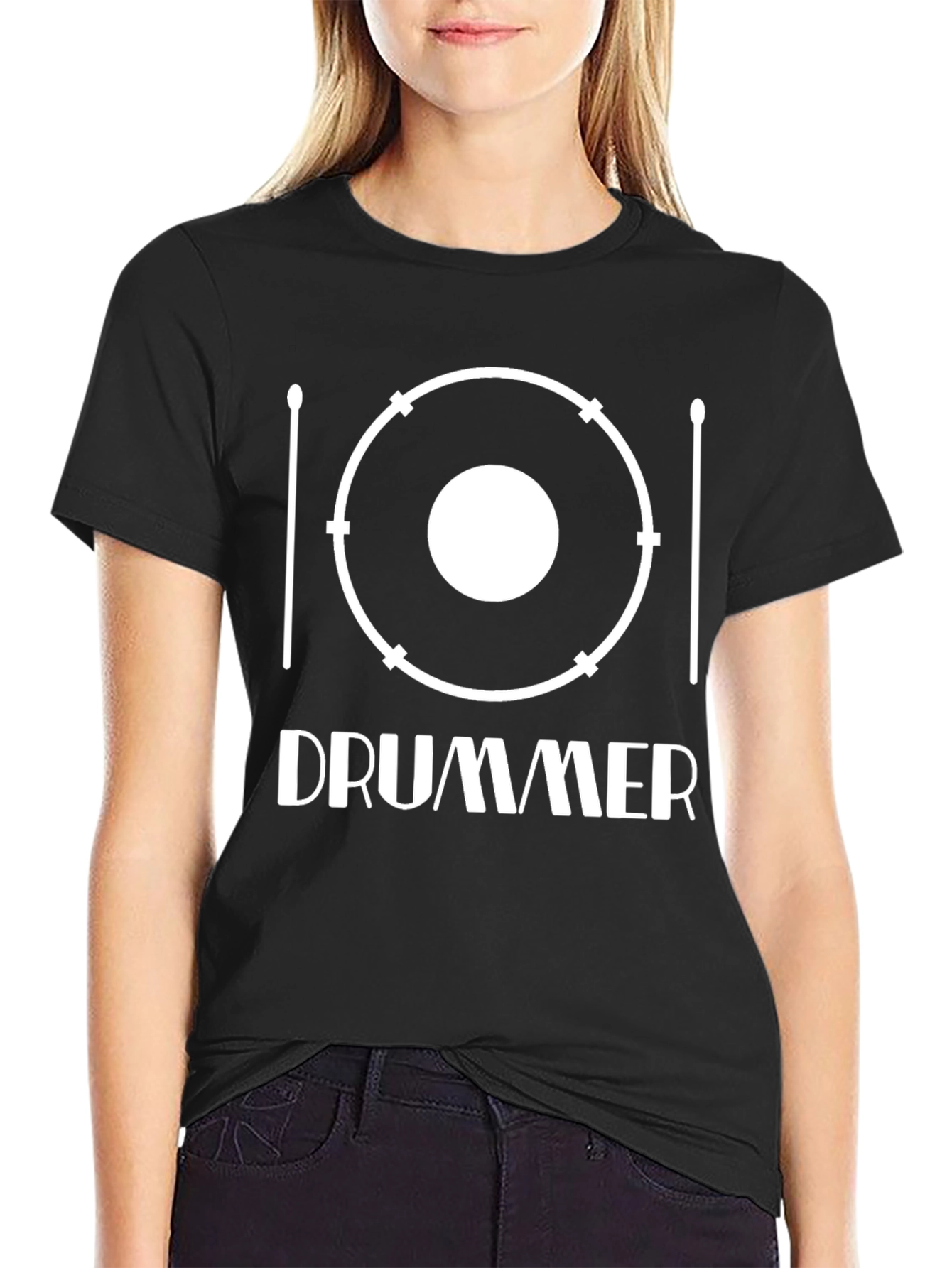 Black Drummer Graphic Tee - Black Cotton Blend T-Shirt view 2