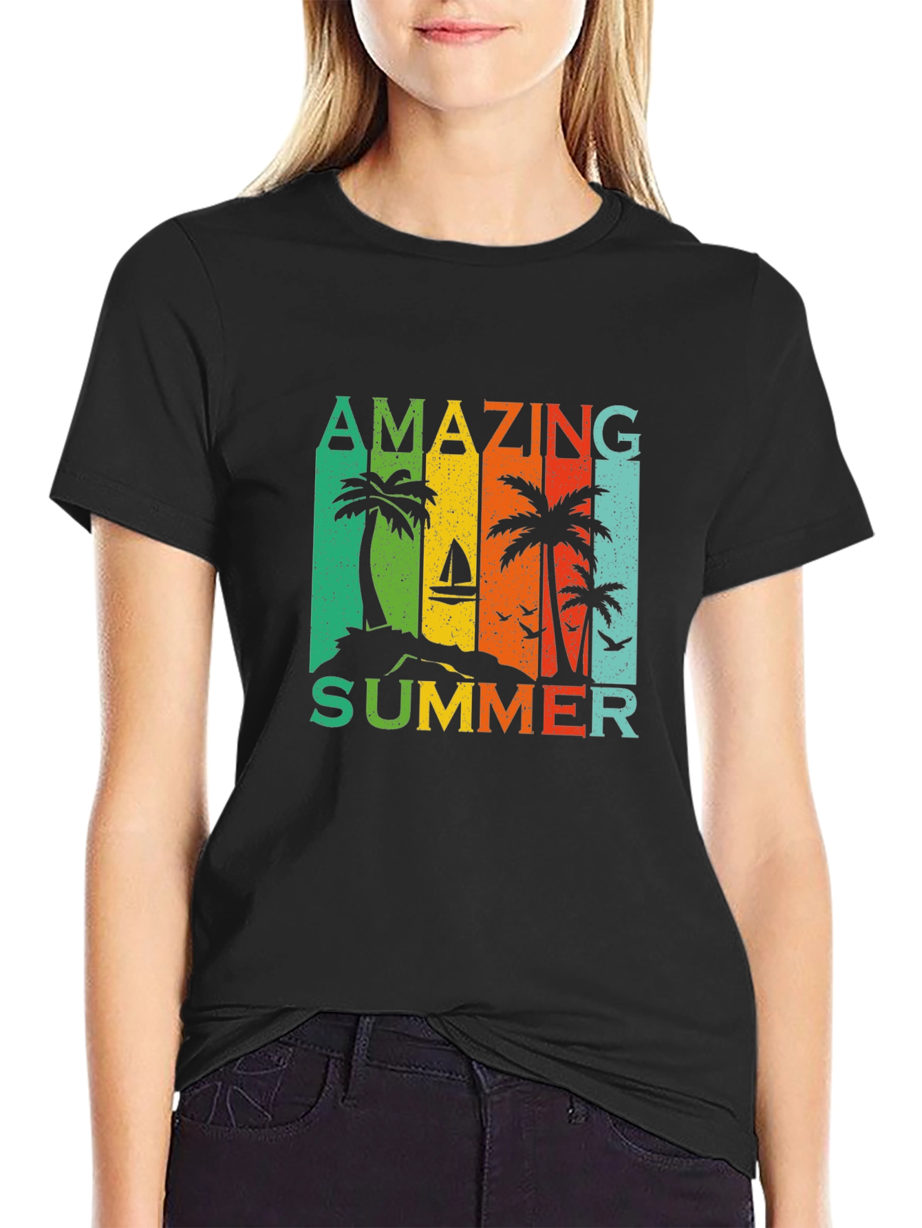 Black Amazing Summer Graphic T-Shirt - Tropical Palm Tree Design view 2