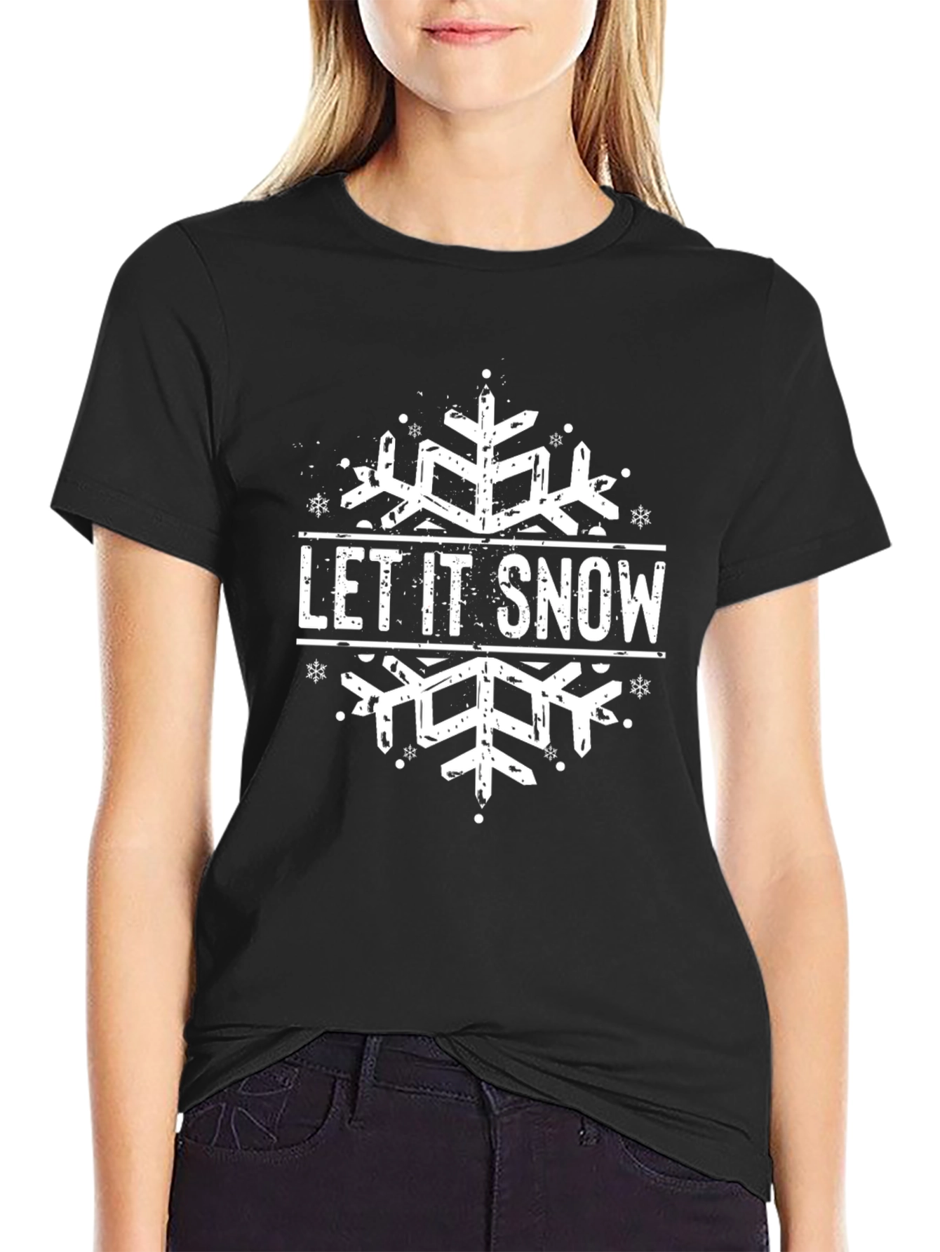 Black Let It Snow Snowflake Graphic Tee - Holiday T-Shirt view 2