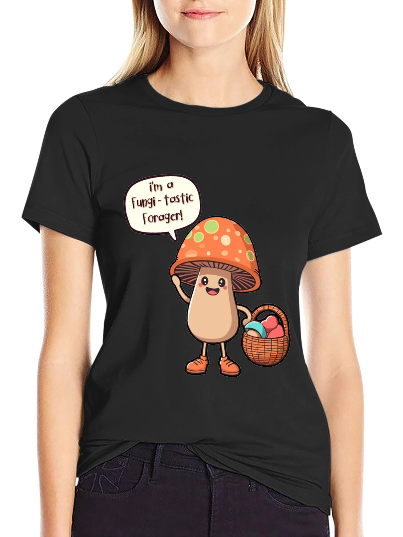 Black Fungi-tastic Forager T-Shirt - Mushroom Lover Gift view 2