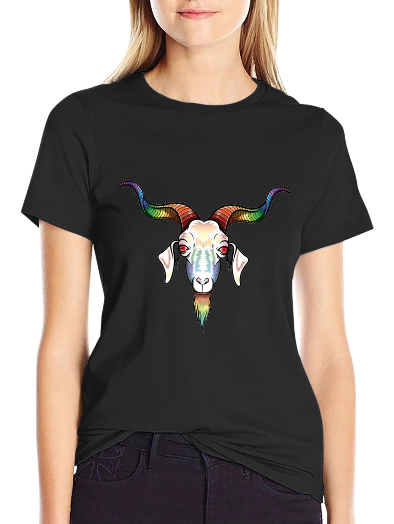 Black Rainbow Goat Graphic T-Shirt - Black view 2