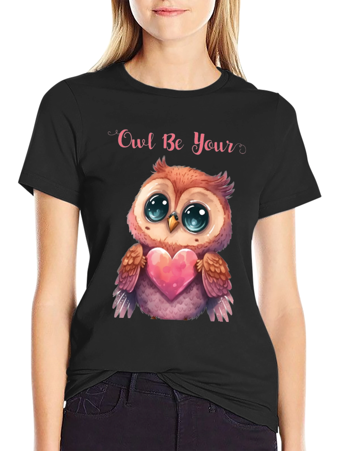 Black Owl Be Your Valentine Black T-Shirt view 2