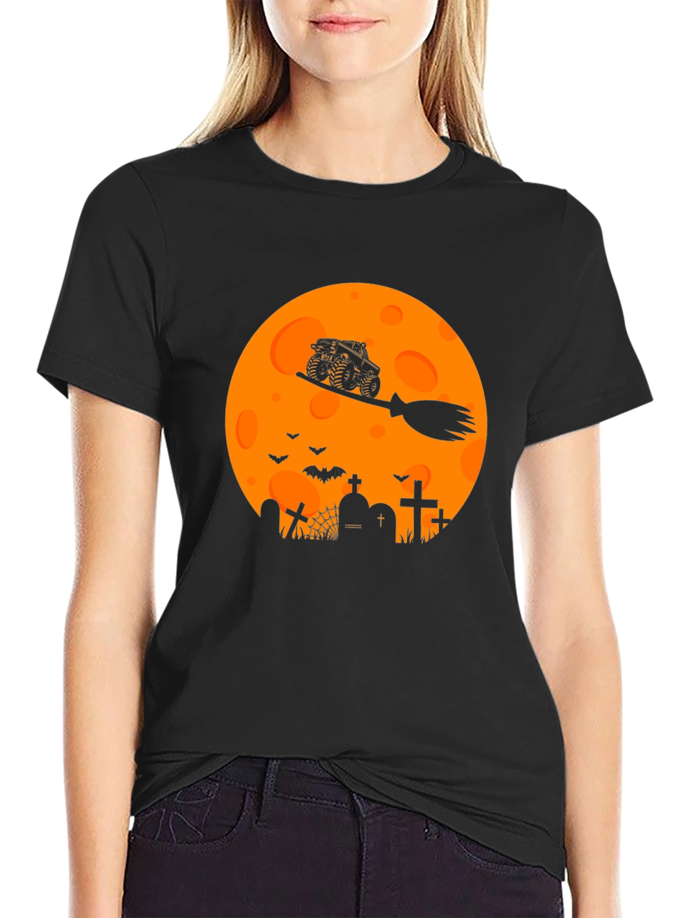 Black Halloween Monster Truck T-Shirt view 2