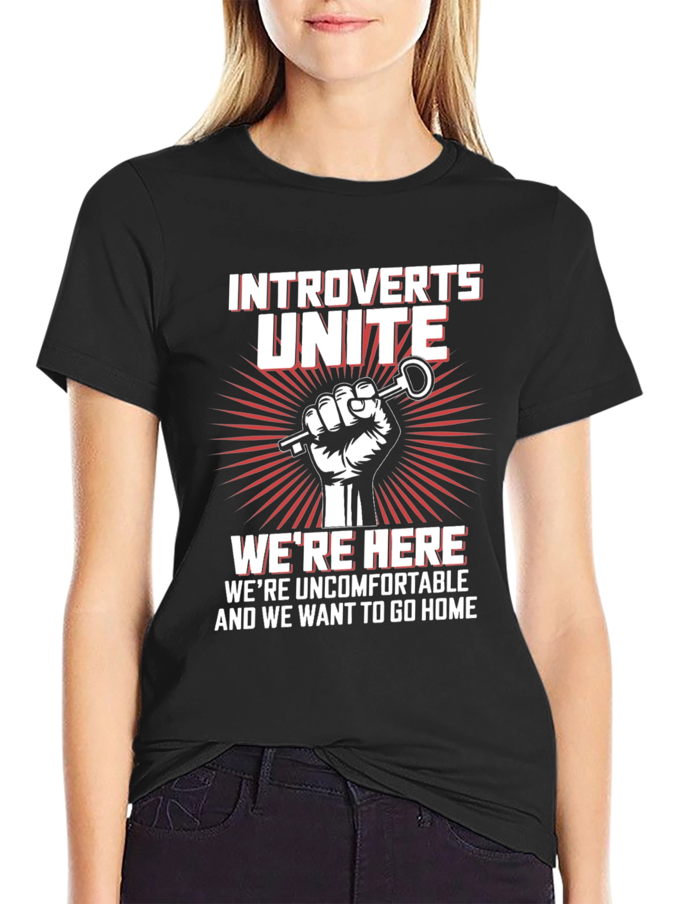 Black Introverts Unite Graphic T-Shirt -  Comfortable Cotton Tee view 2