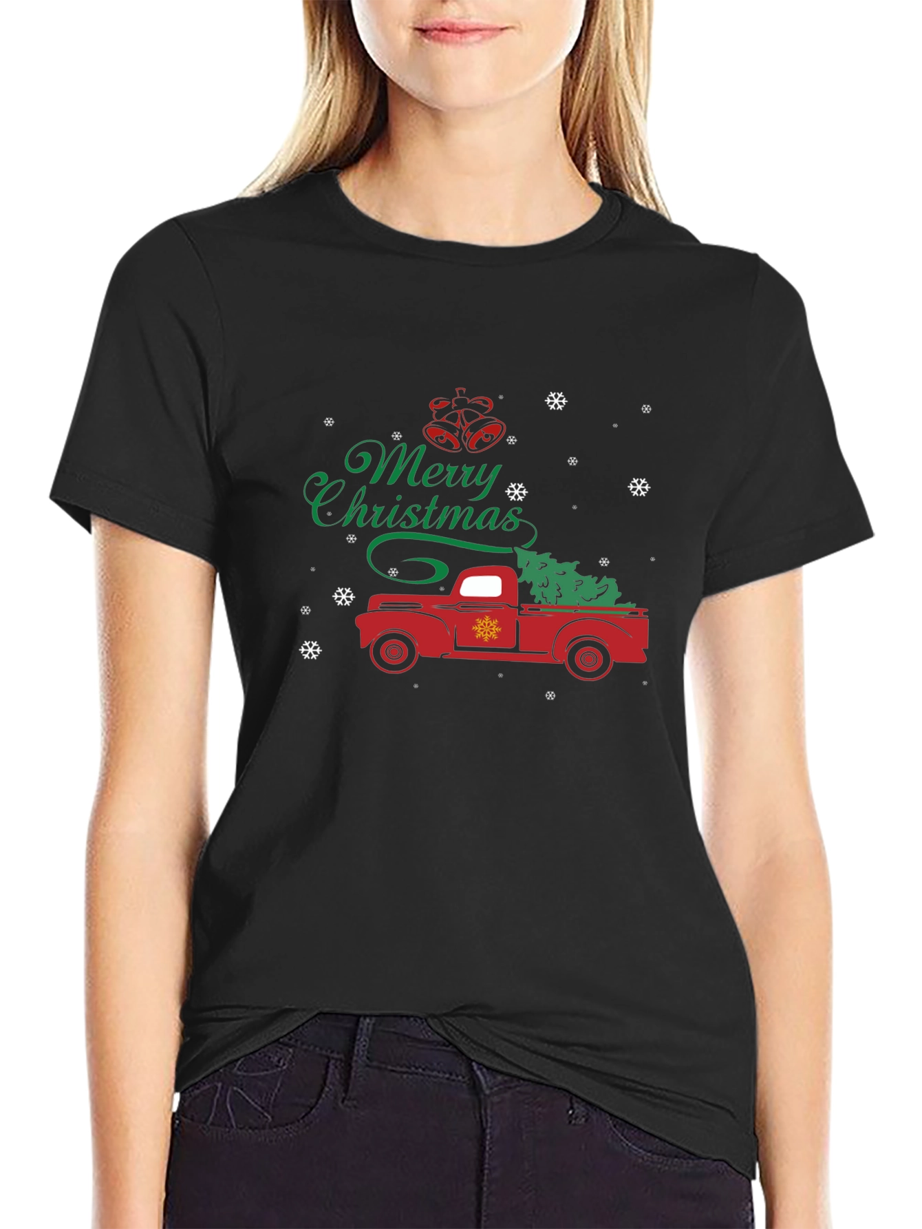 Black Merry Christmas Truck Graphic Tee view 2