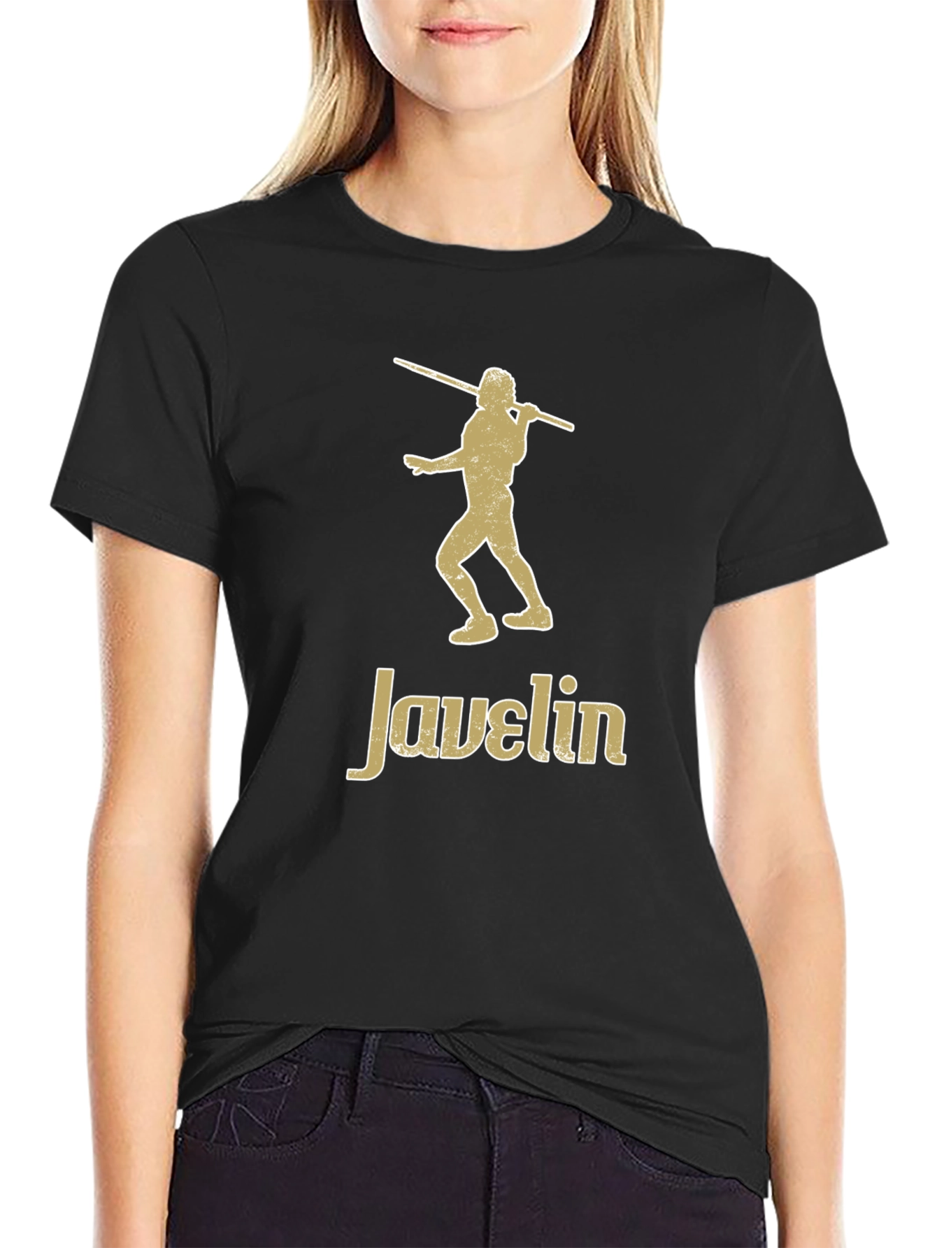 Black Javelin Thrower Graphic Tee - Black Cotton T-Shirt view 2