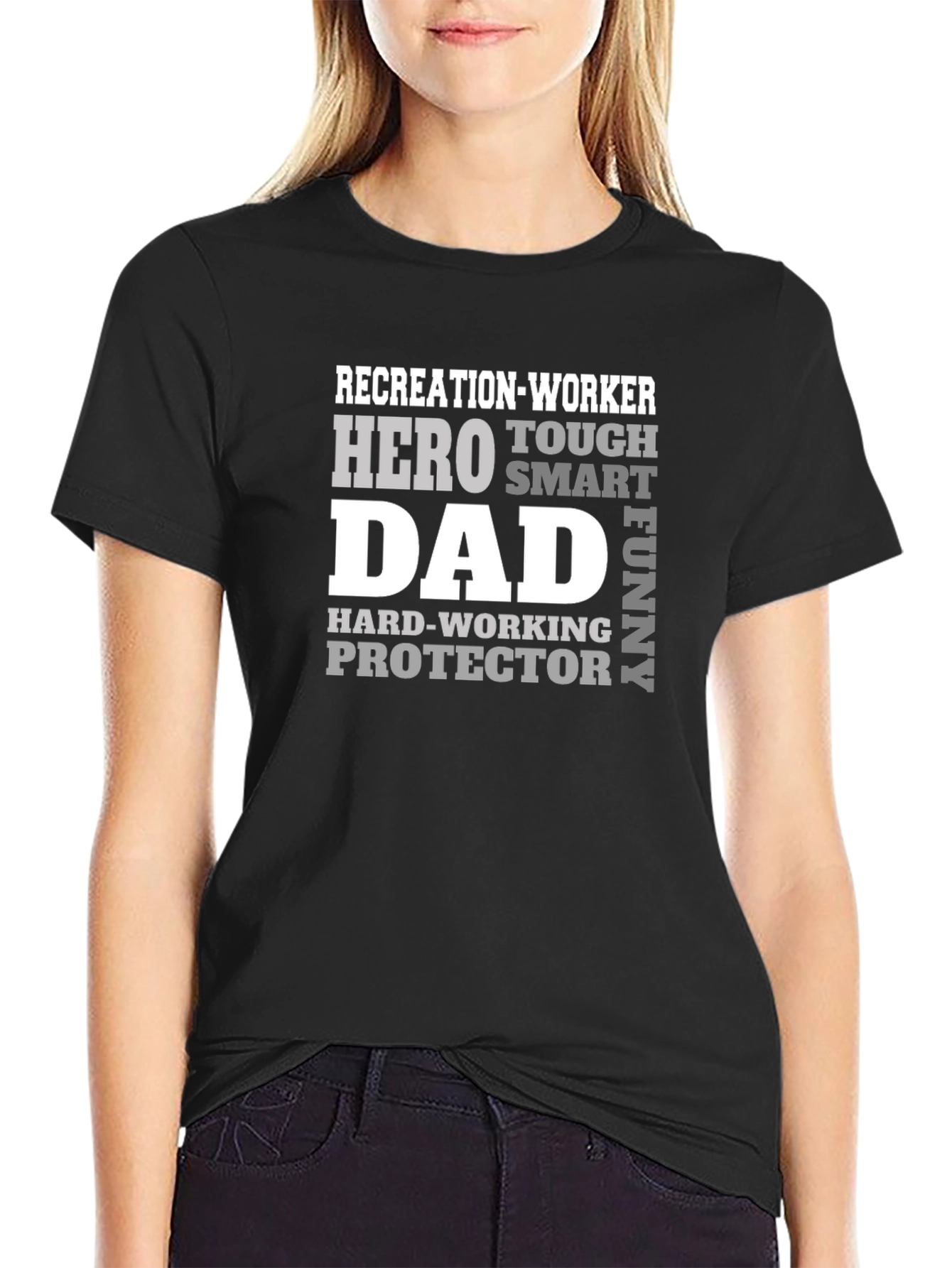 Black Recreation Worker Dad T-Shirt - Hero, Tough, Smart, Funny view 2