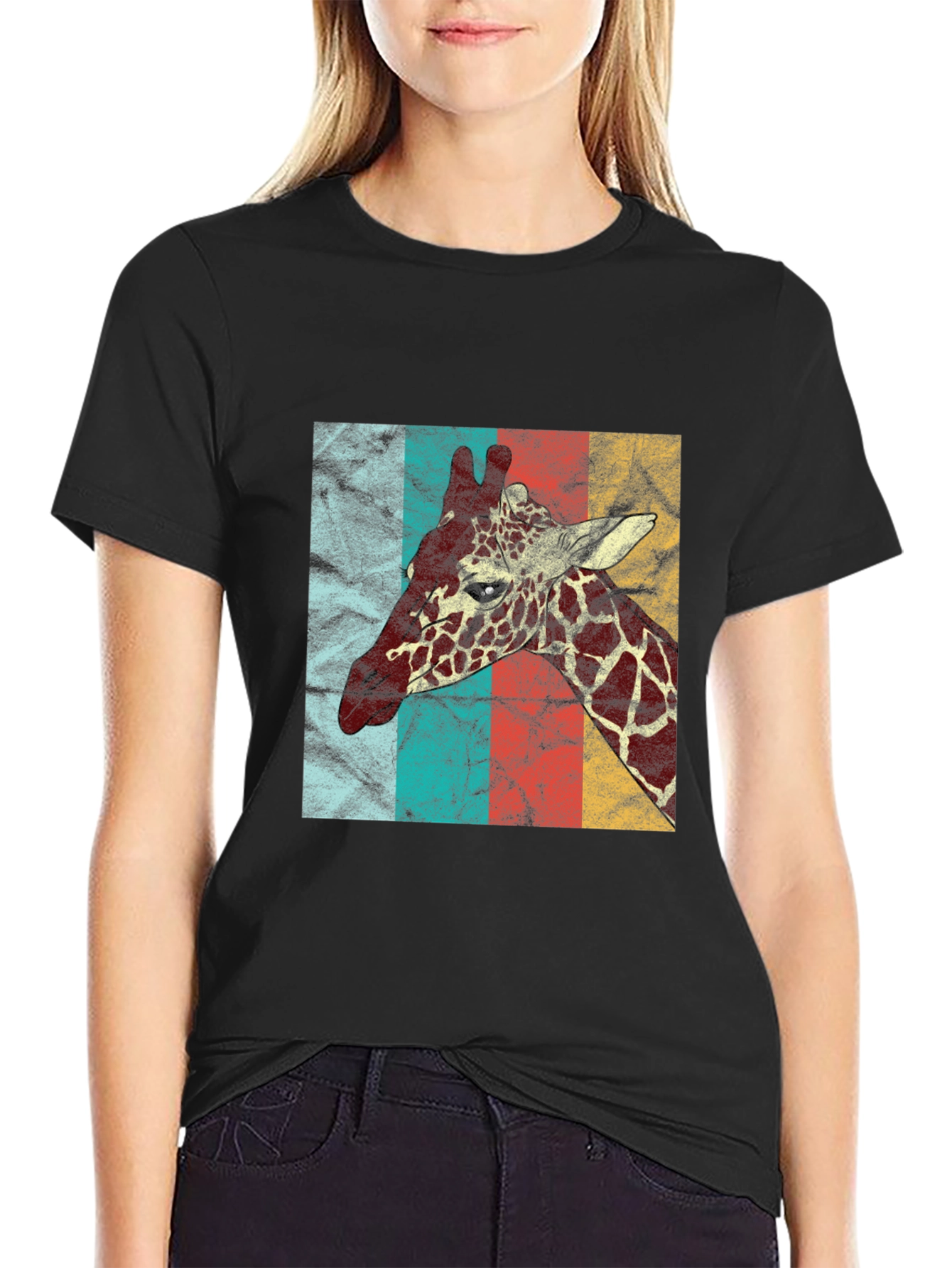 Black Retro Giraffe T-Shirt - Vintage Animal Graphic Tee view 2