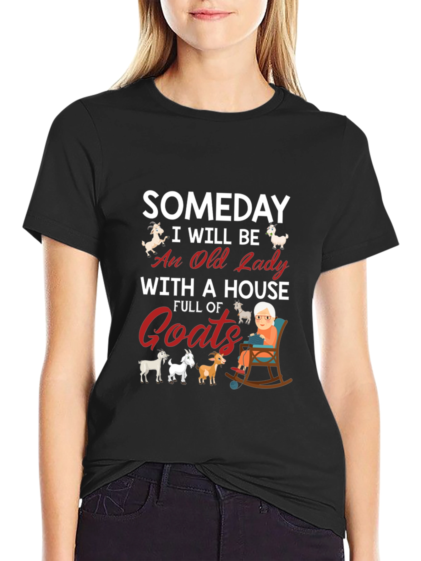 Black Someday Old Lady Goats T-Shirt view 2