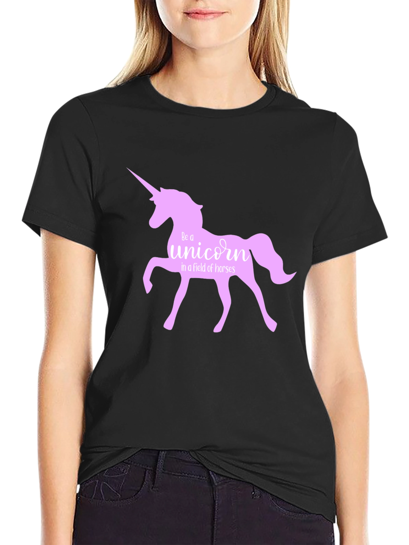 Black Be A Unicorn T-Shirt - Black Crew Neck view 2